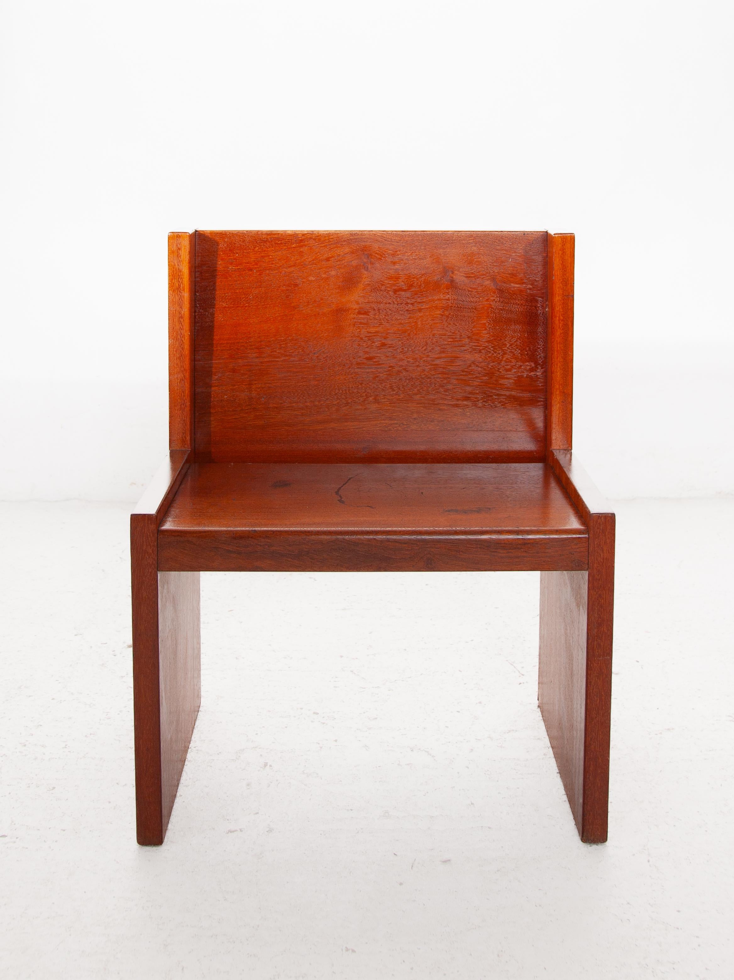 Brutalist solid wood high back bench, a beautiful set of two handcrafted benches.
Designed straight-lined in  the sixties at an unknown studio in Belgium, sleek lines emphasize the simplicity to apply in your office, gallery or hallway. Price one