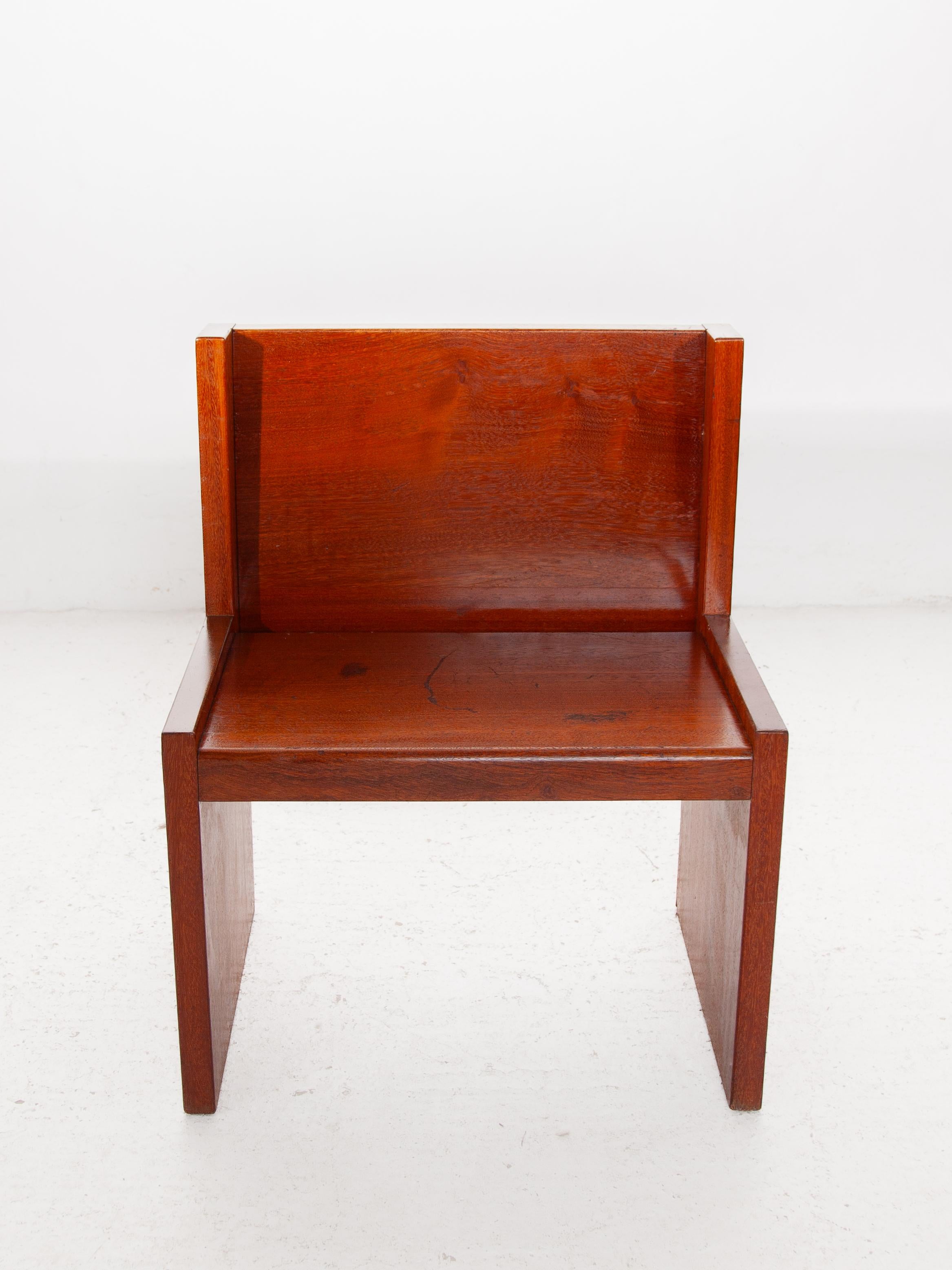 Wood Brutalist Solid Bench, Side Chair, 1960s, Belgium For Sale