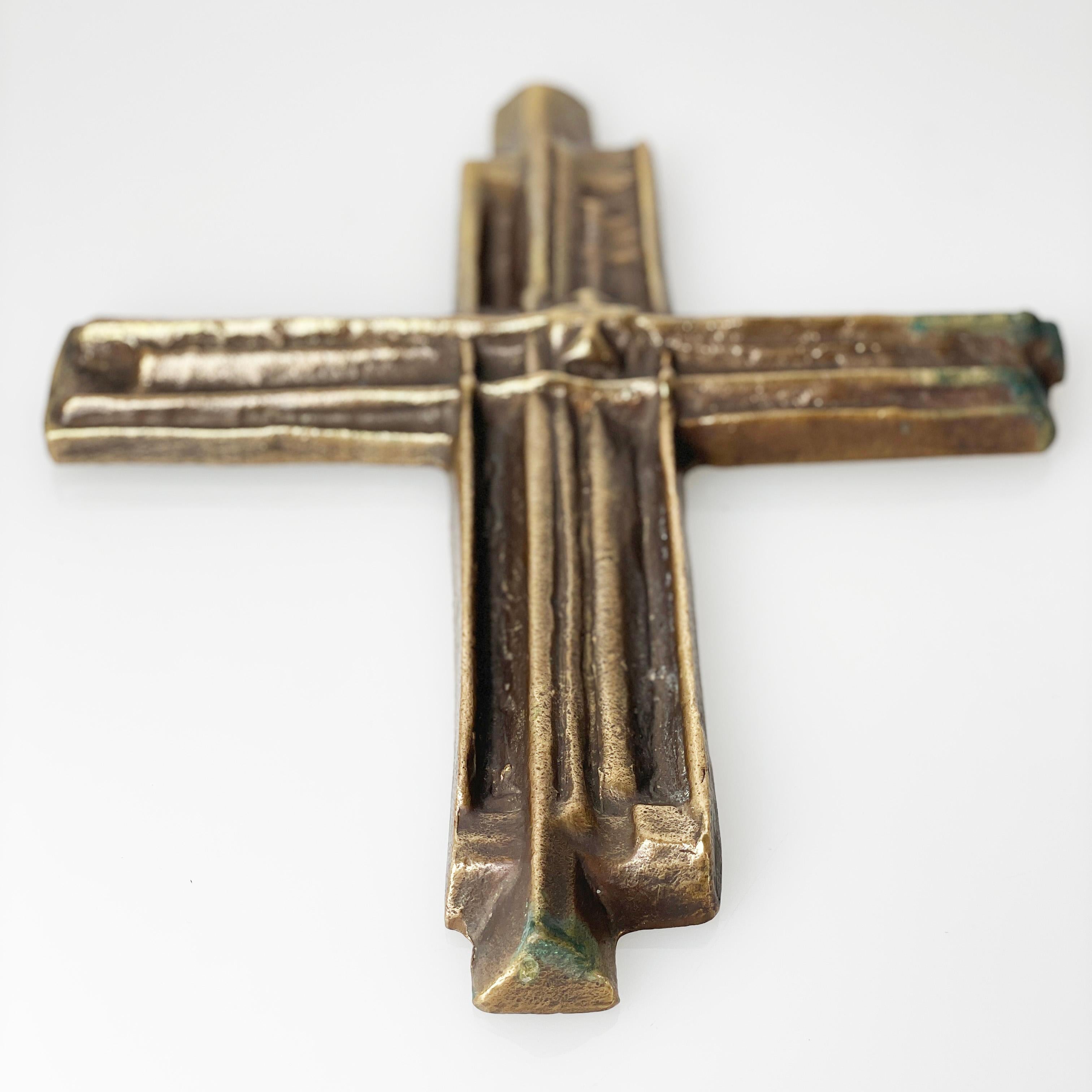 European Solid Brass Brutalist Crucifix