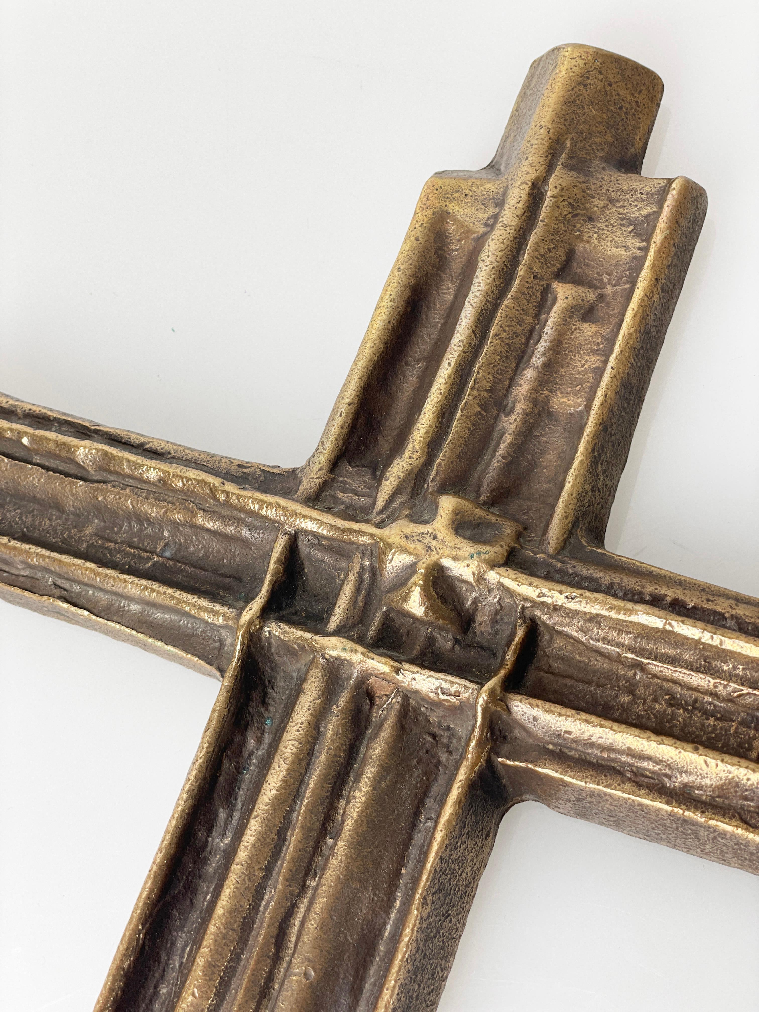 20th Century Solid Brass Brutalist Crucifix