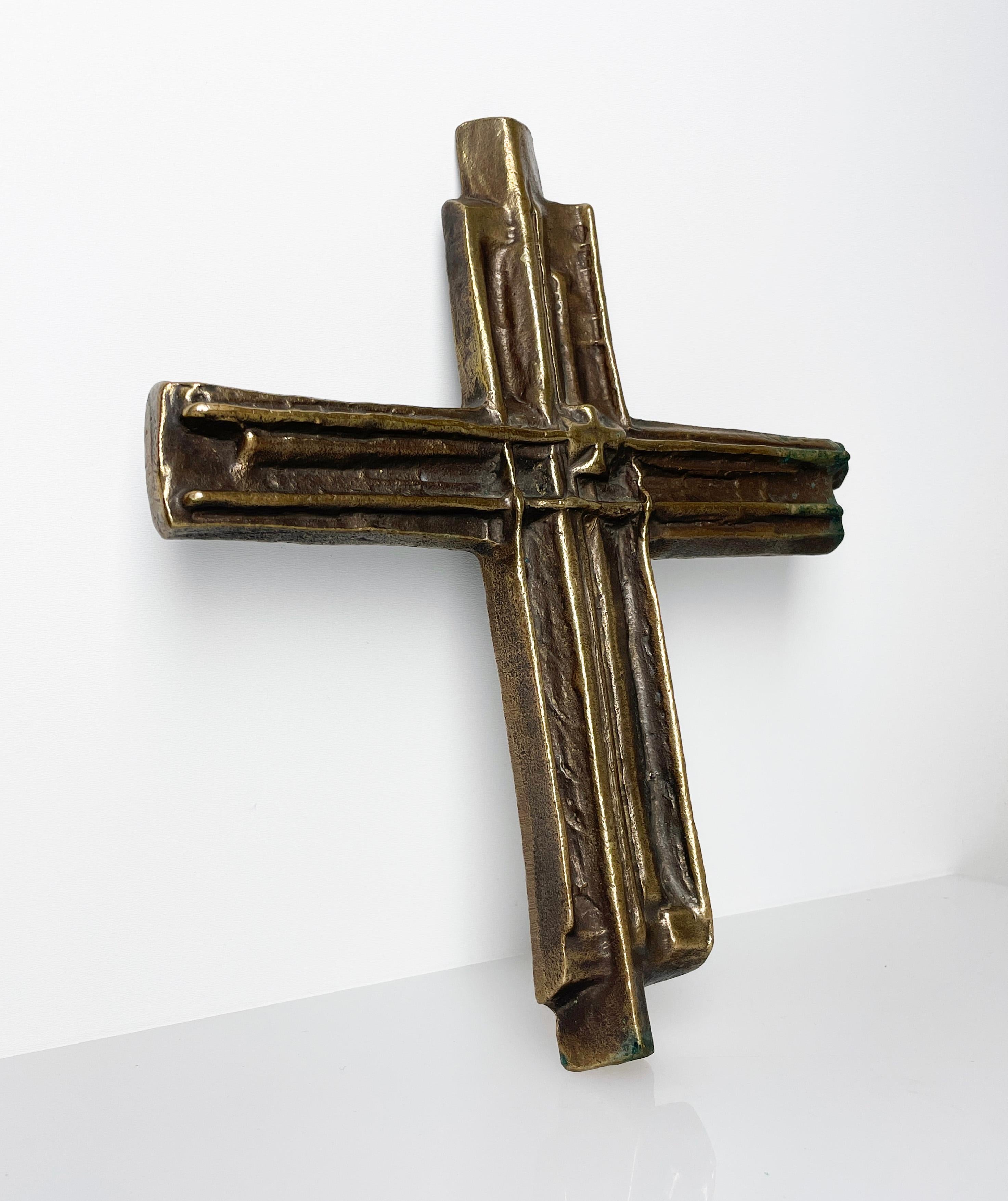 Solid Brass Brutalist Crucifix 1