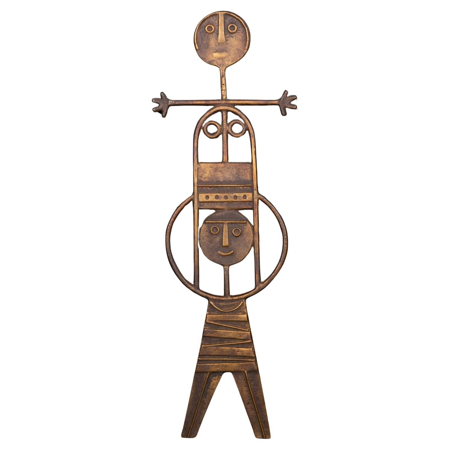 Brutalist Solid Bronze Figure, Janos Percz c.1970 For Sale