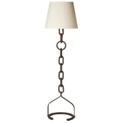 Brutalist Solid Cast Steel Marine Chain Floor Lamp, France 1960's