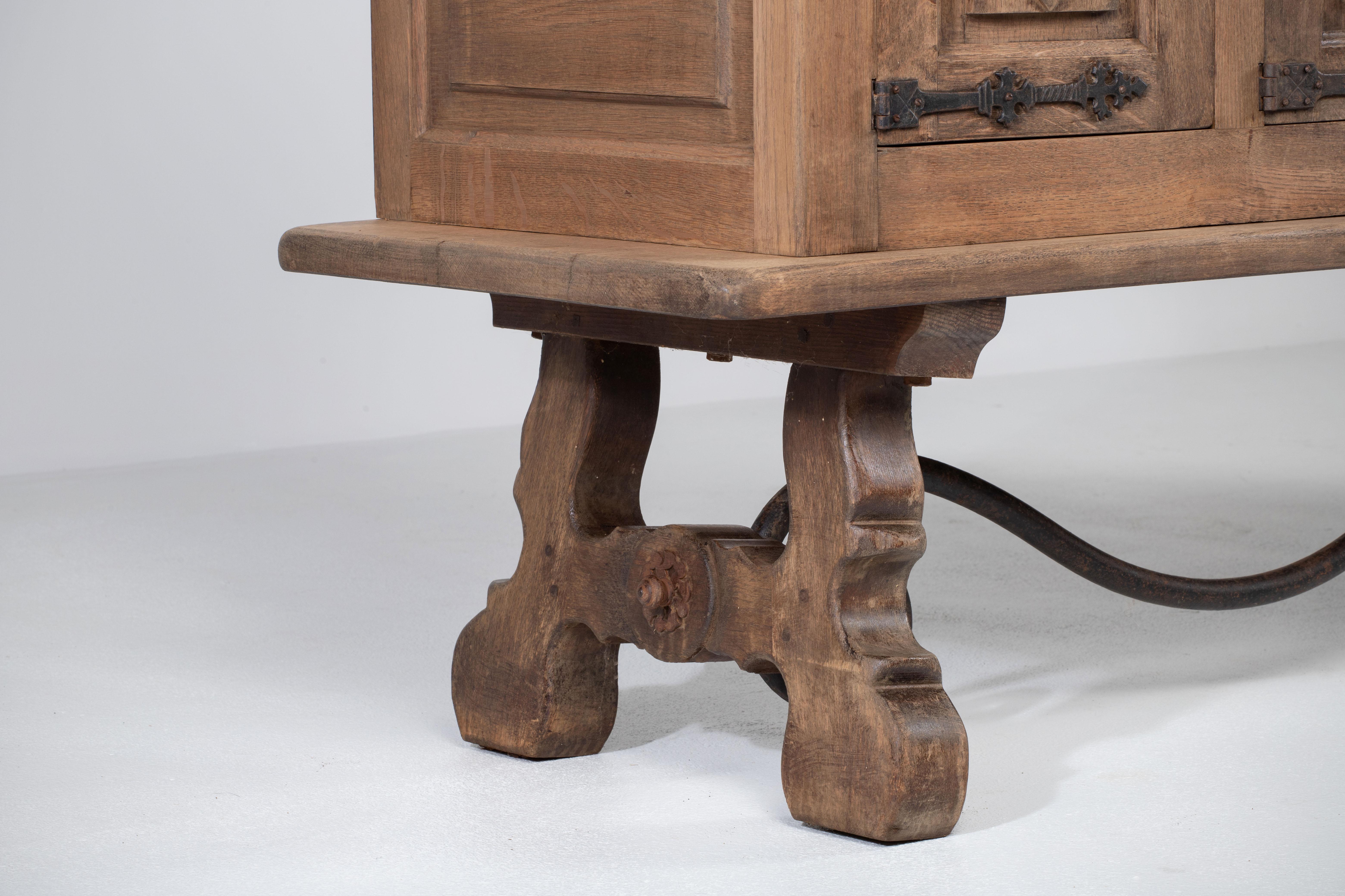 Brutalist Solid Elm and Wrought Iron Sideboard, Spanish Colonial, 1940s 1