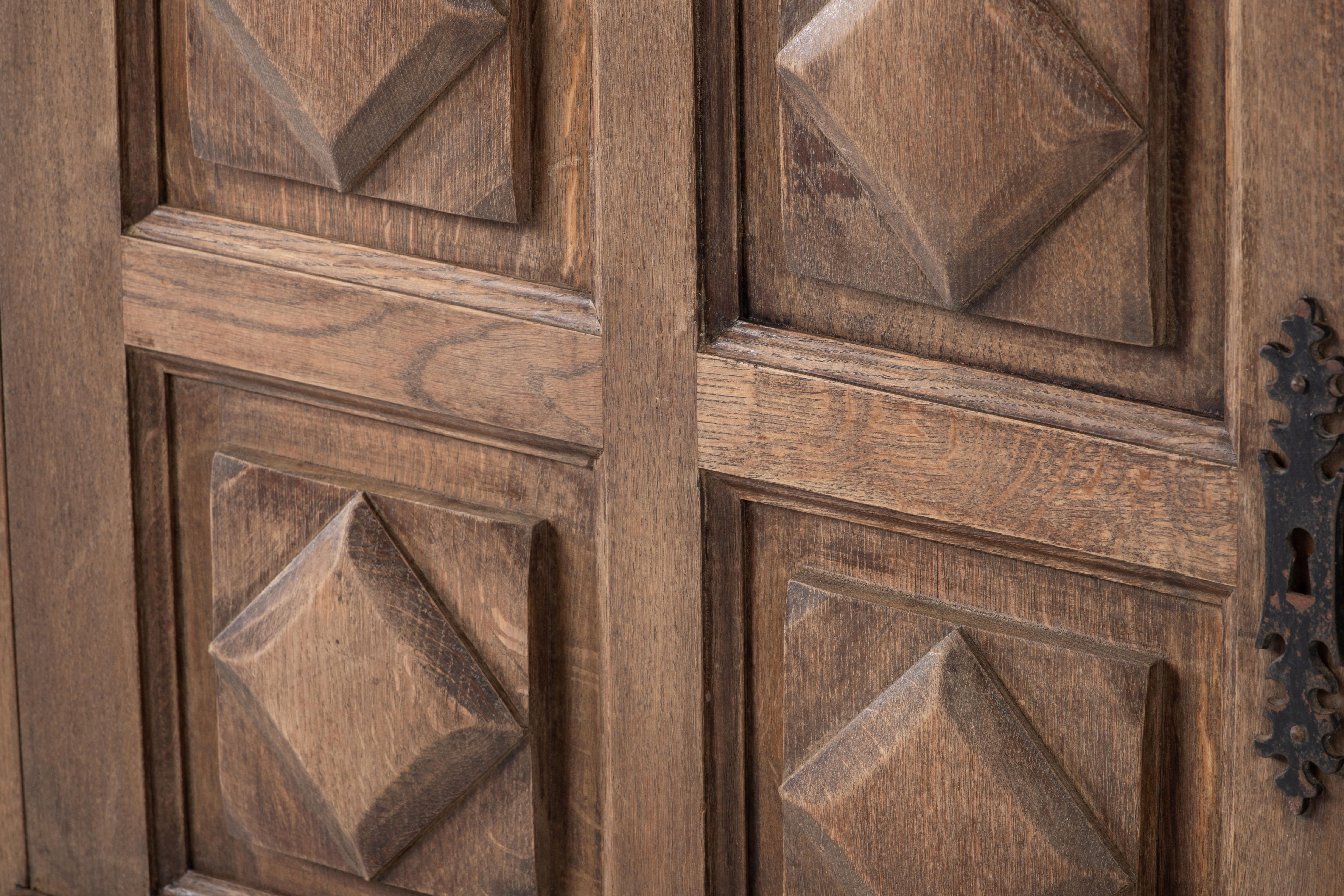 Brutalist Solid Elm and Wrought Iron Sideboard, Spanish Colonial, 1940s 9