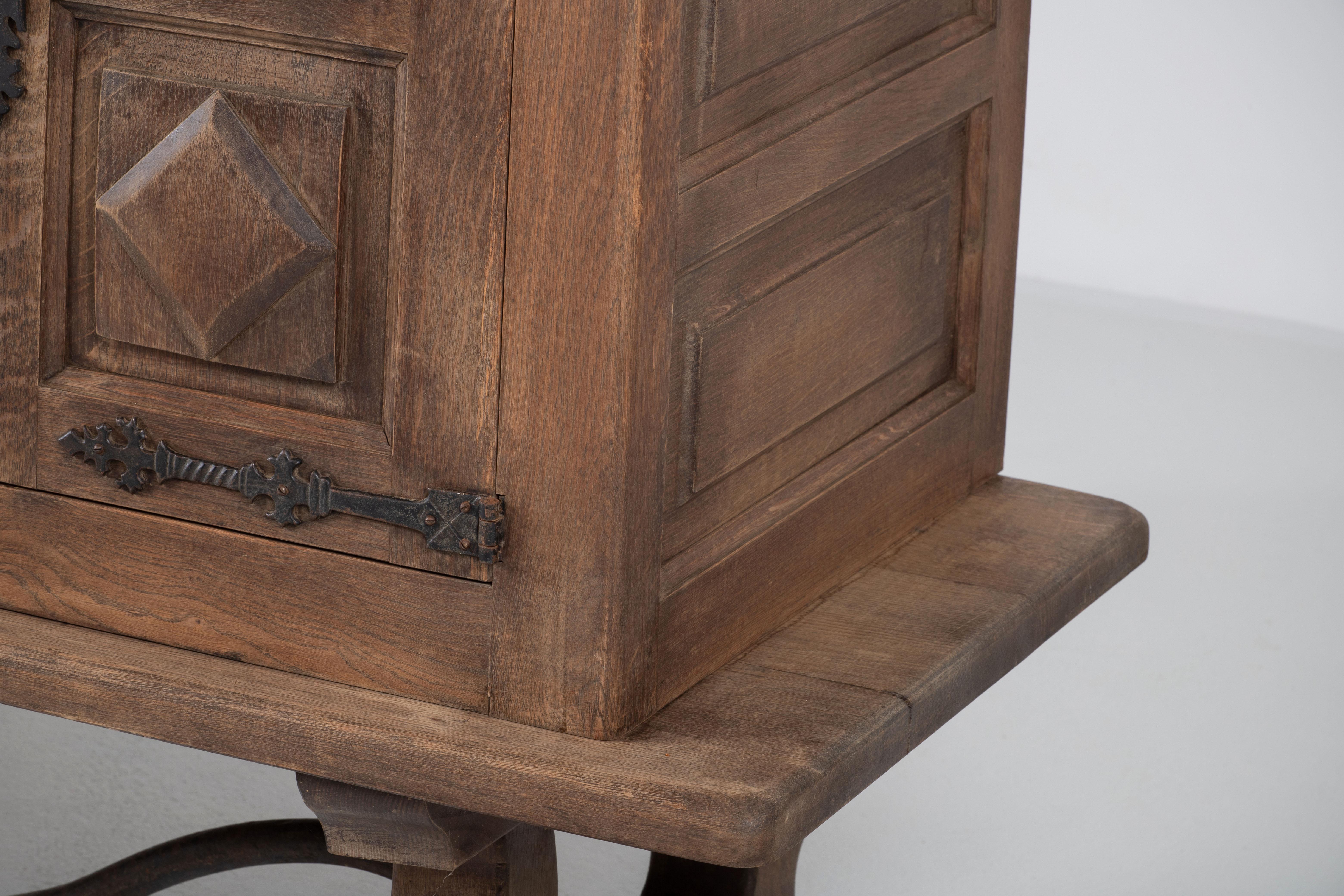 Brutalist Solid Elm and Wrought Iron Sideboard, Spanish Colonial, 1940s 10