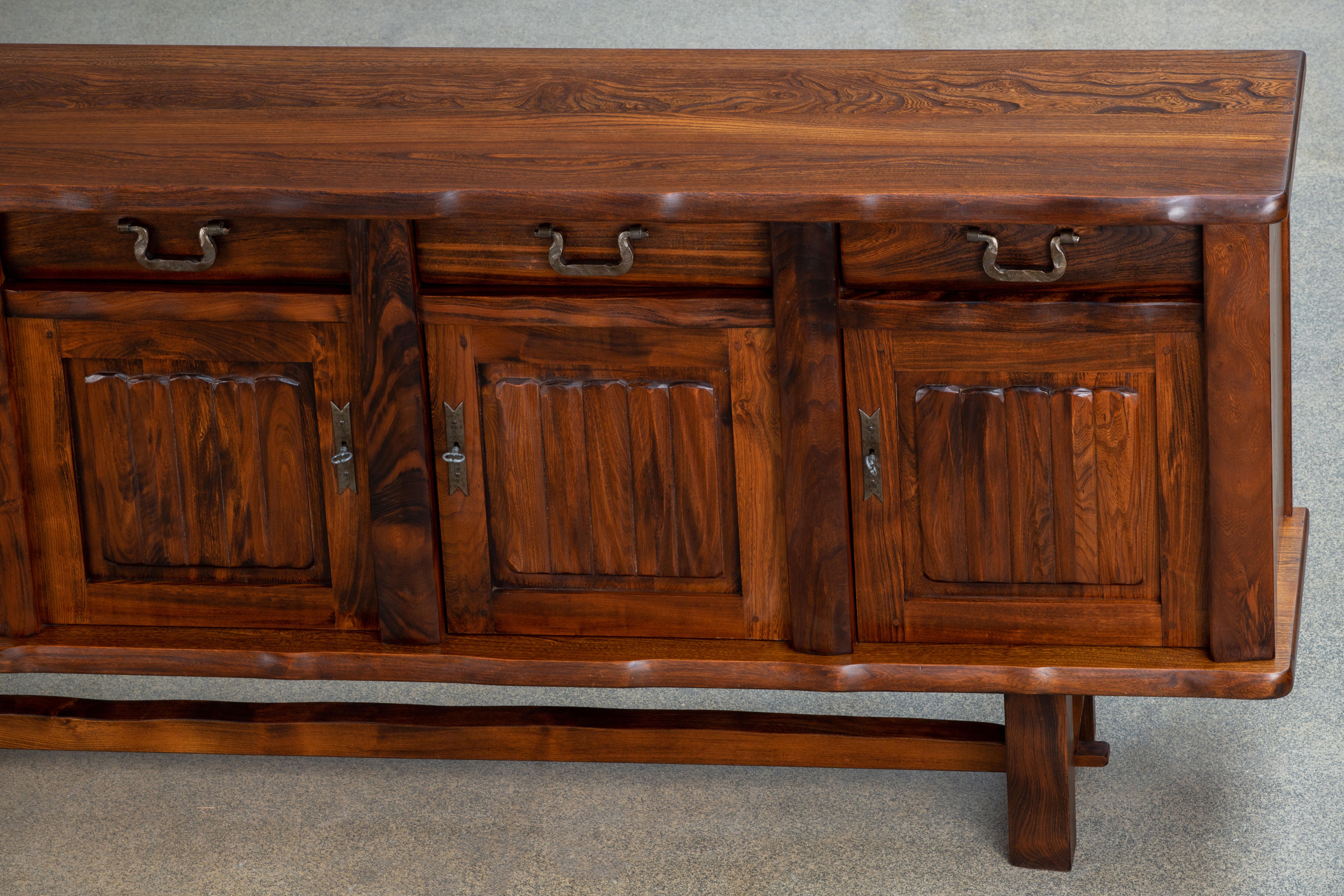 Brutalist Solid Elm Sideboard by Olavi Hanninen 8