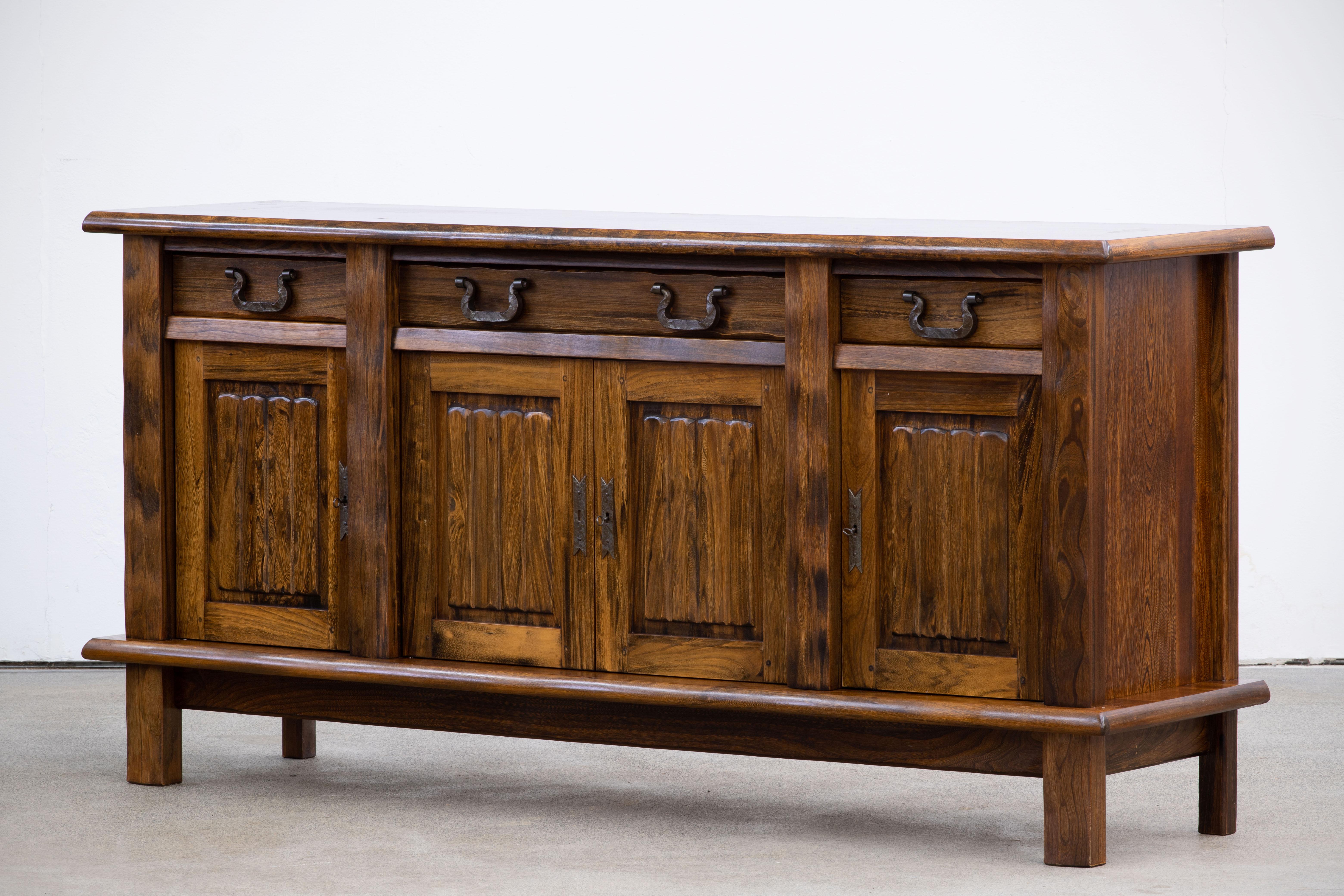 Brutalist Solid Elm Sideboard by Olavi Hanninen 10