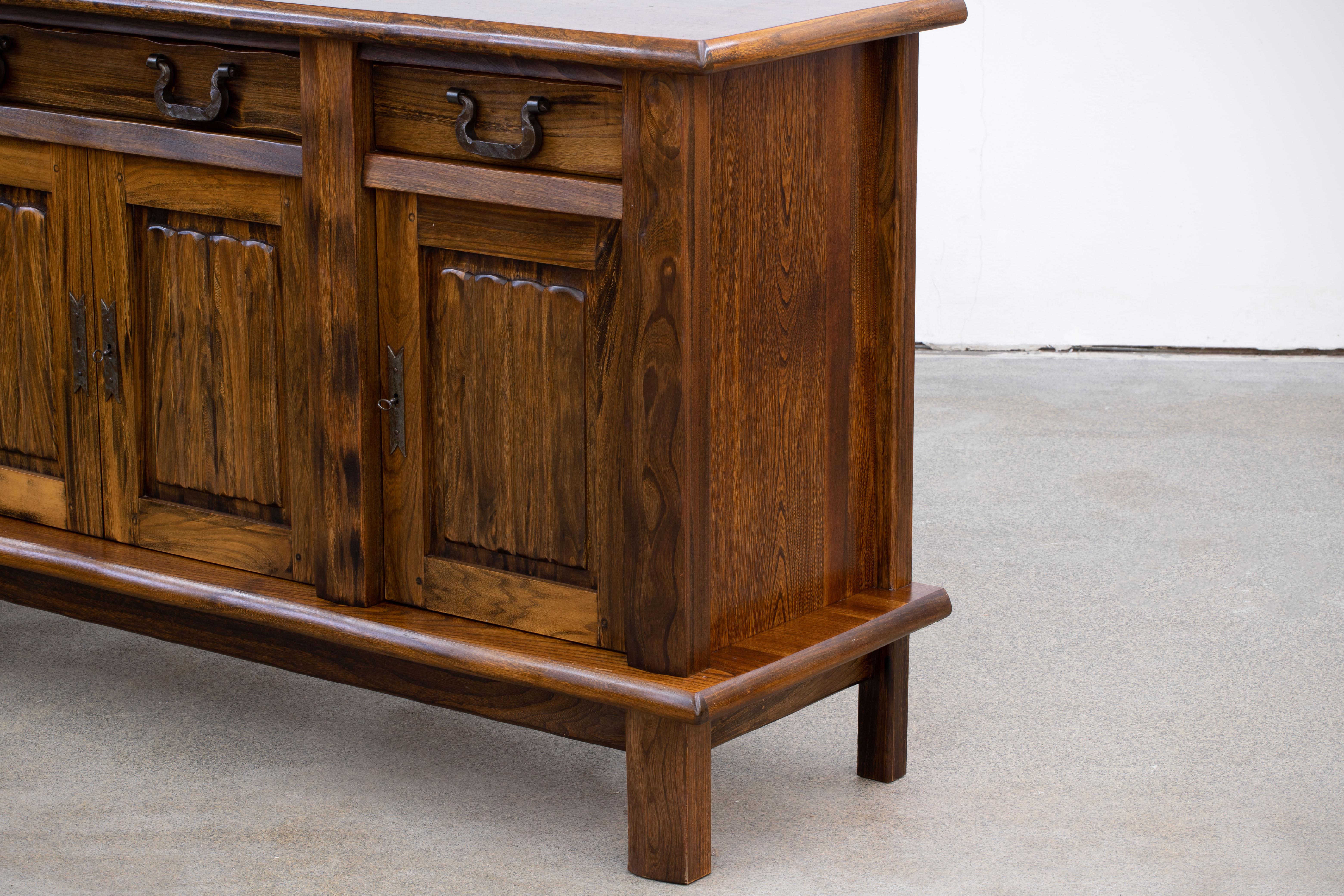 Brutalist Solid Elm Sideboard by Olavi Hanninen 11