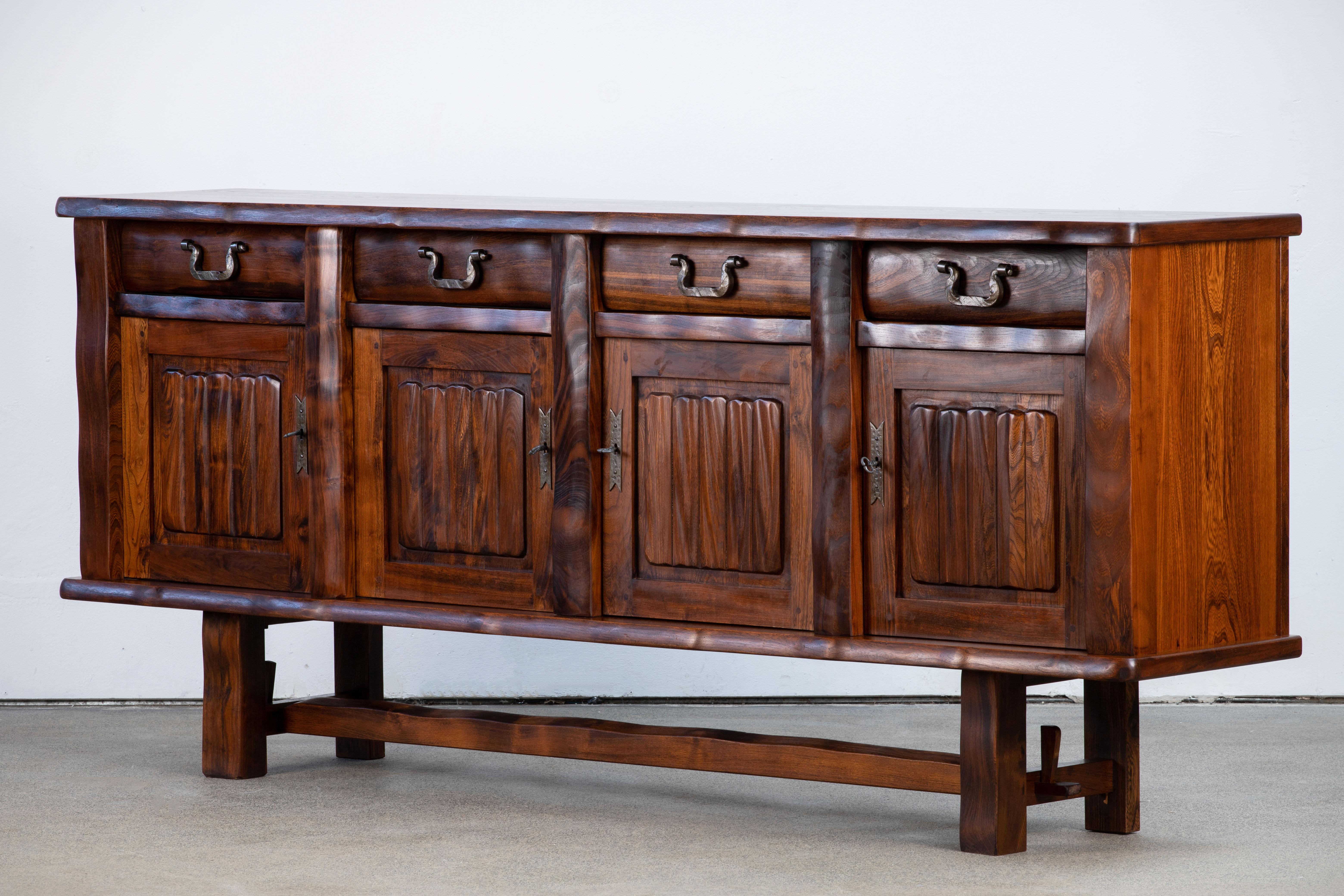 Brutalist Solid Elm Sideboard by Olavi Hanninen 11