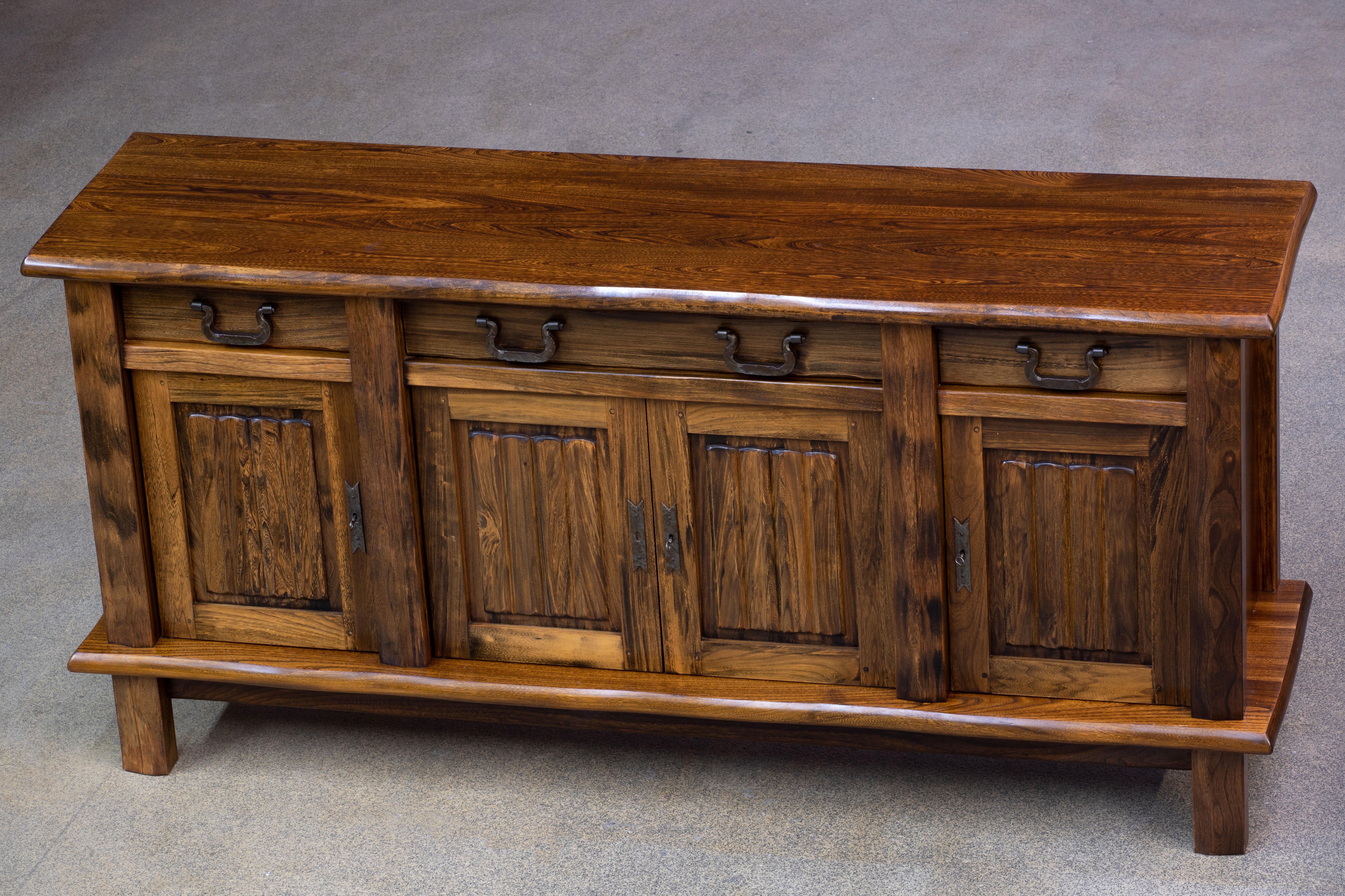 Brutalist Solid Elm Sideboard by Olavi Hanninen 13