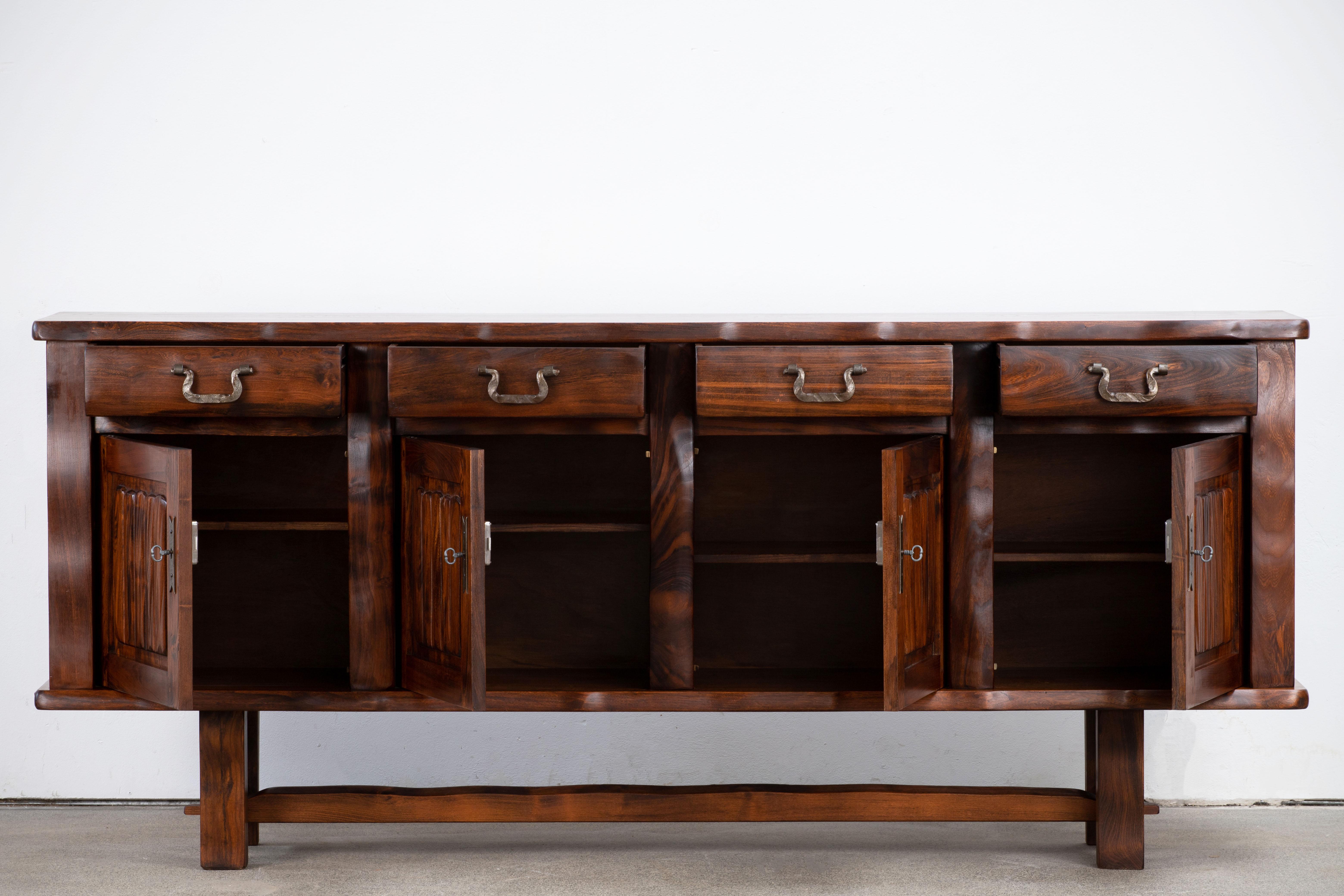 Finnish Brutalist Solid Elm Sideboard by Olavi Hanninen