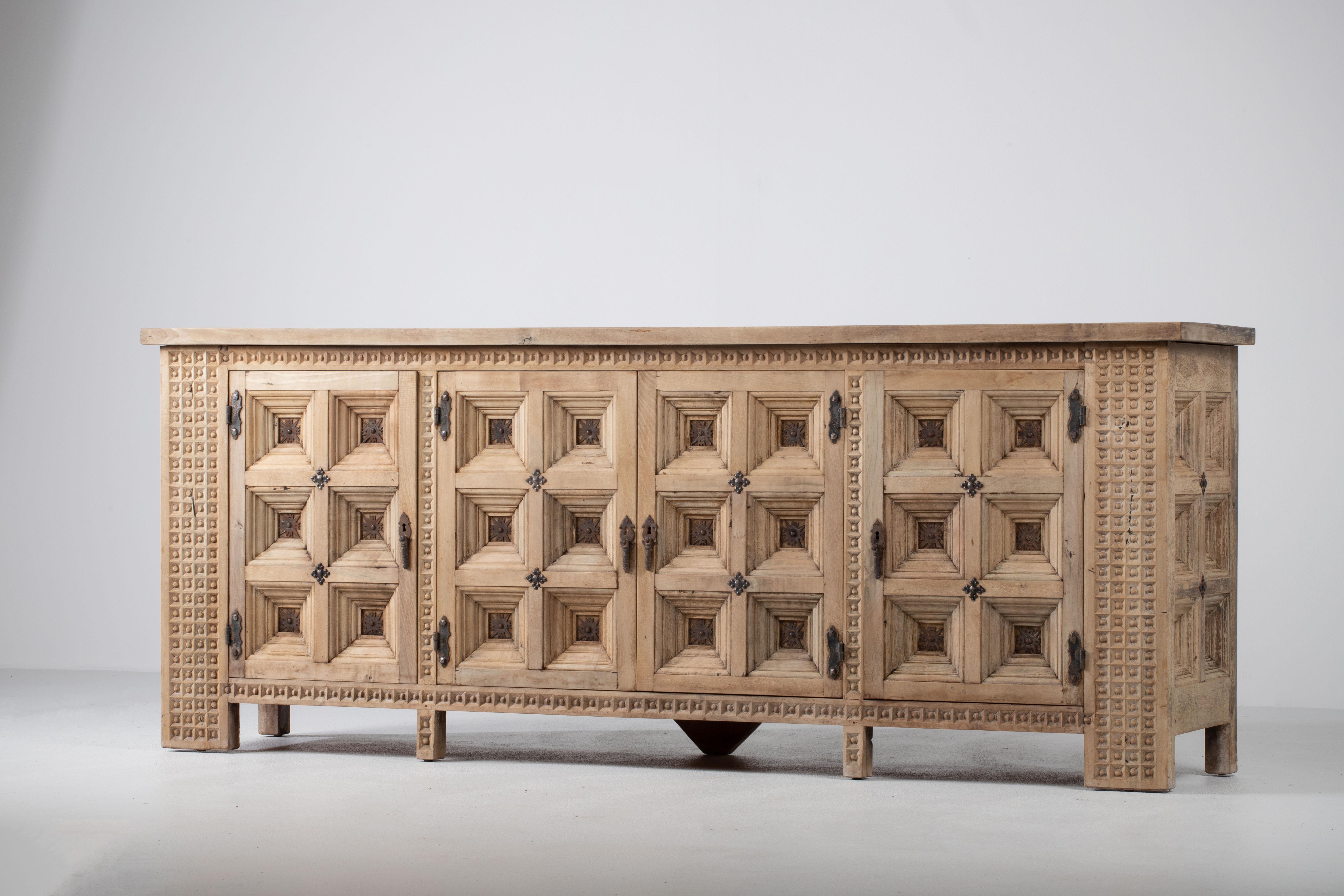 Brutalist Solid Elm Sideboard, in Style of Biosca, Spain, 1960 2