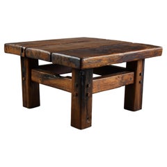 Retro Brutalist Solid Elm Wood Coffee Table