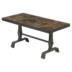Brutalist Solid Iron 
Slate Coffe Table in the Style Marolles - France 1970s