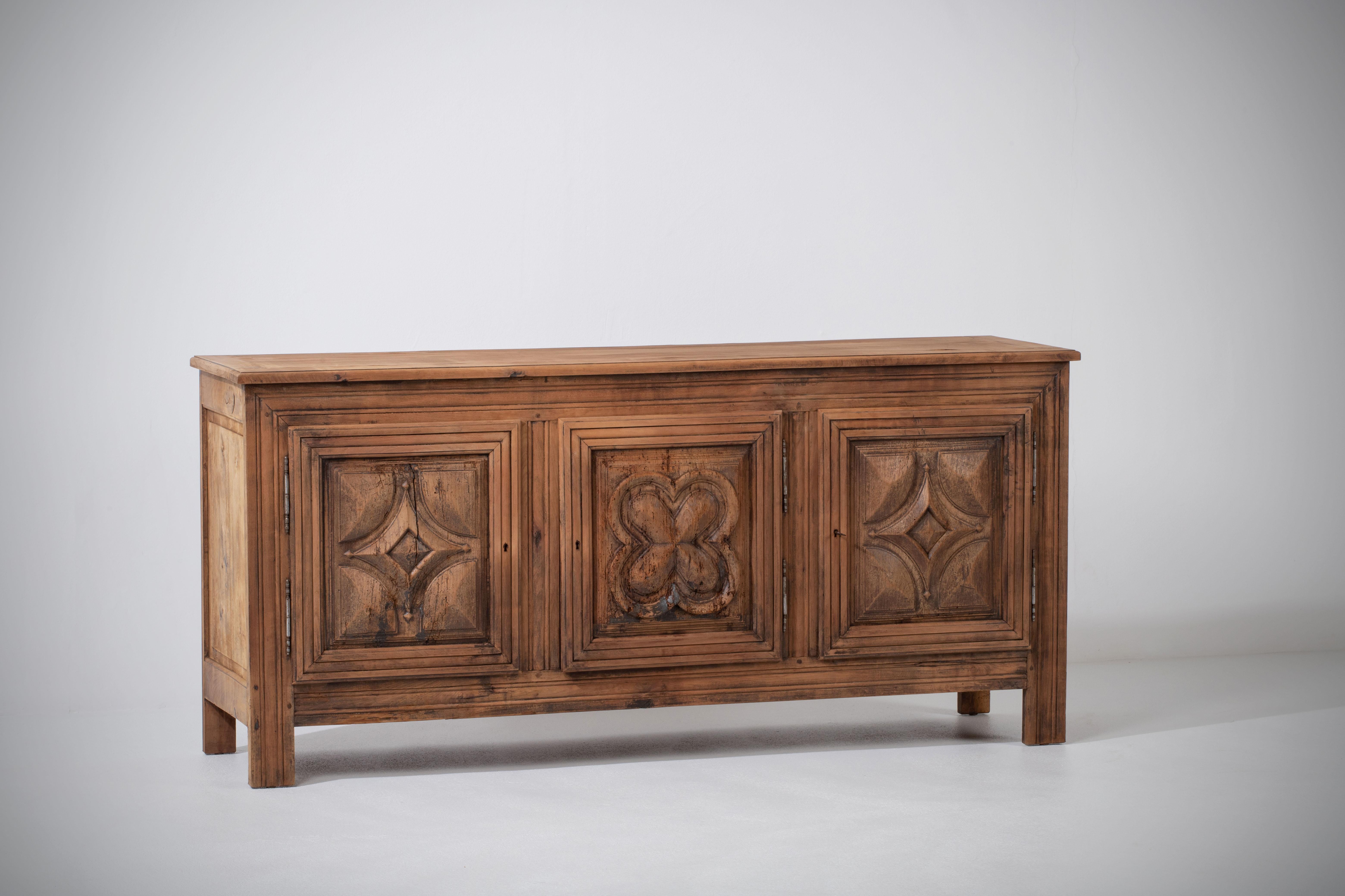 French Brutalist Solid Mahogany Sideboard, France, 1900 For Sale