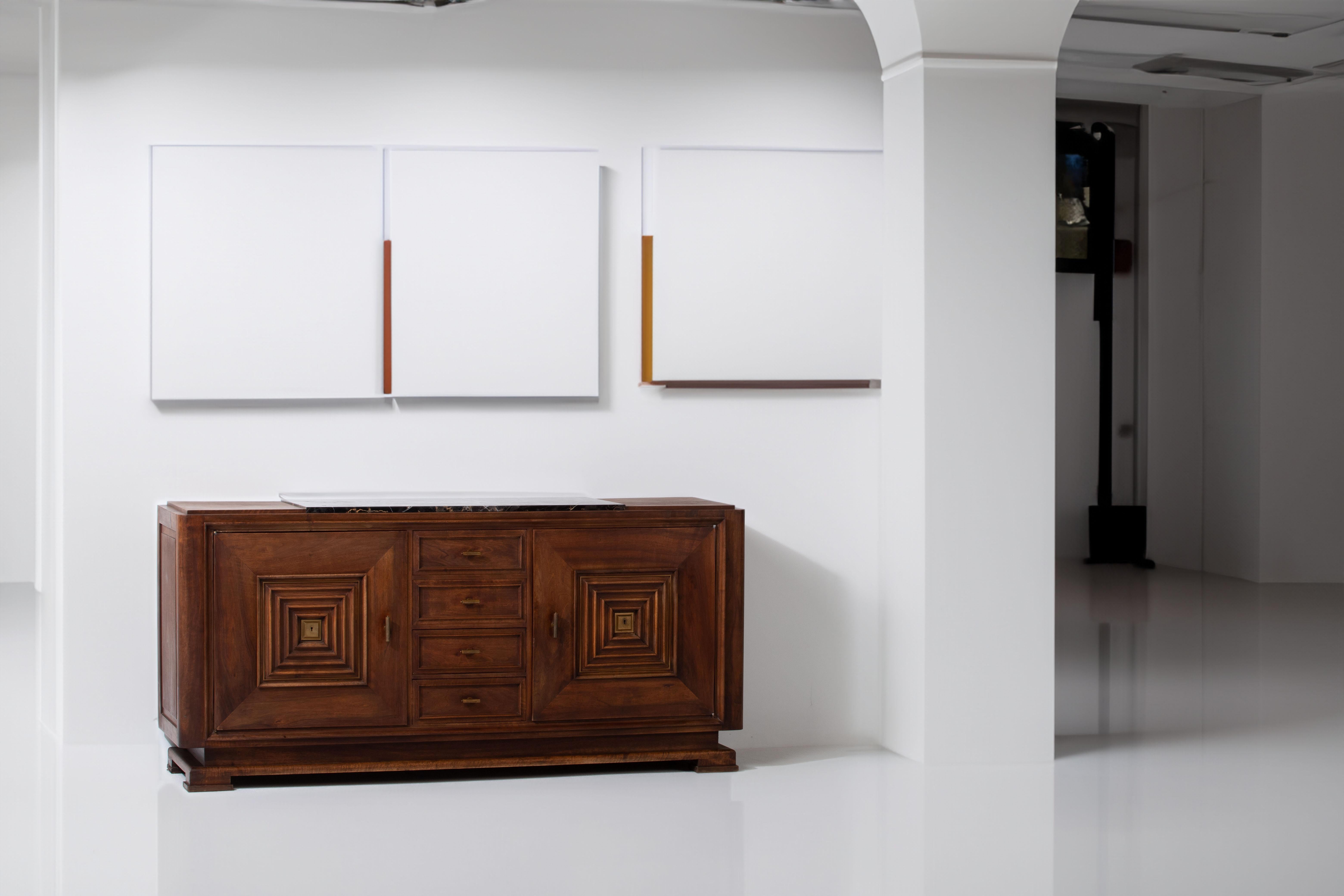 French Brutalist Solid Mahogany Sideboard, France, 1940s For Sale