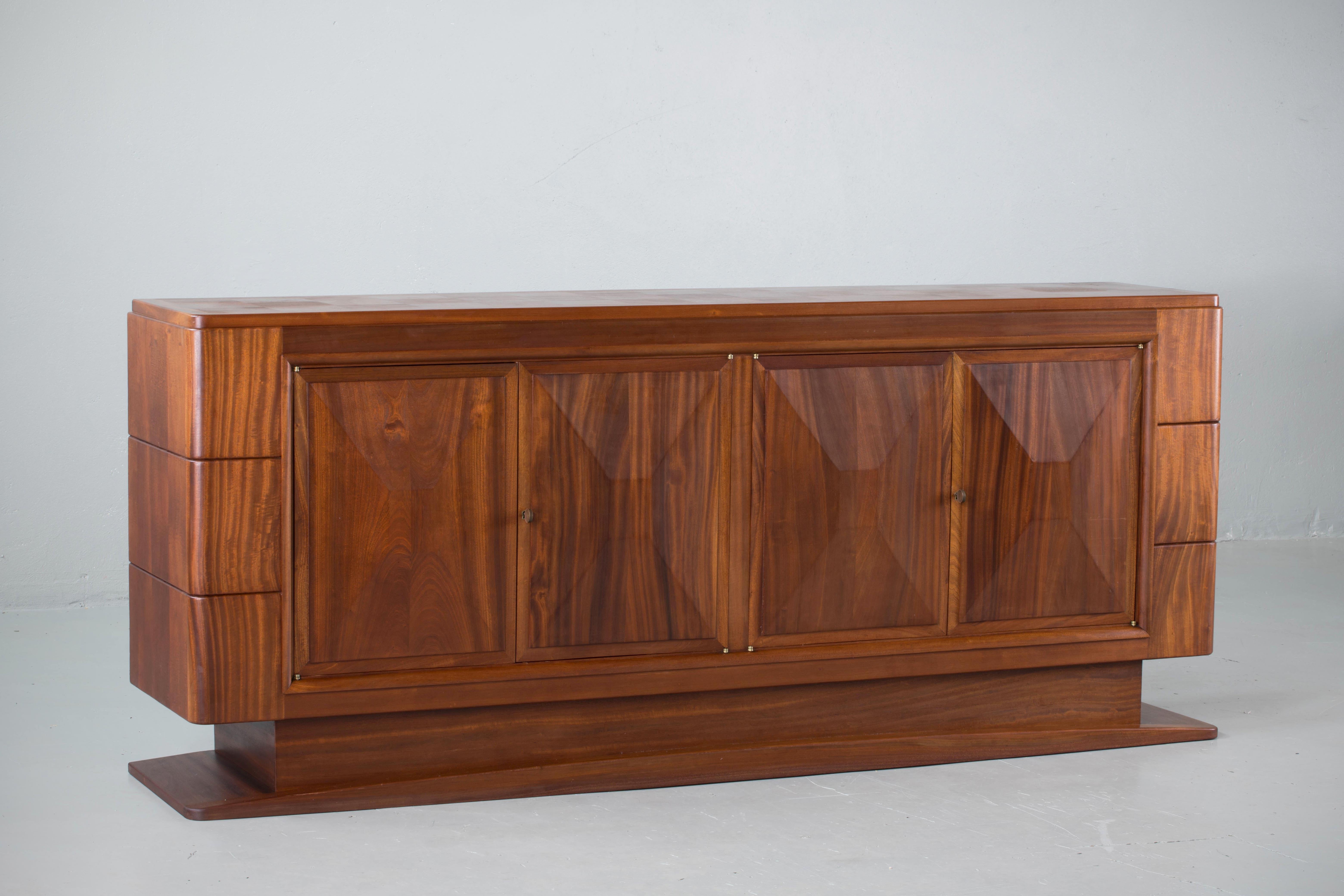 Mid-20th Century Brutalist Solid Mahogany Sideboard, France, 1940s