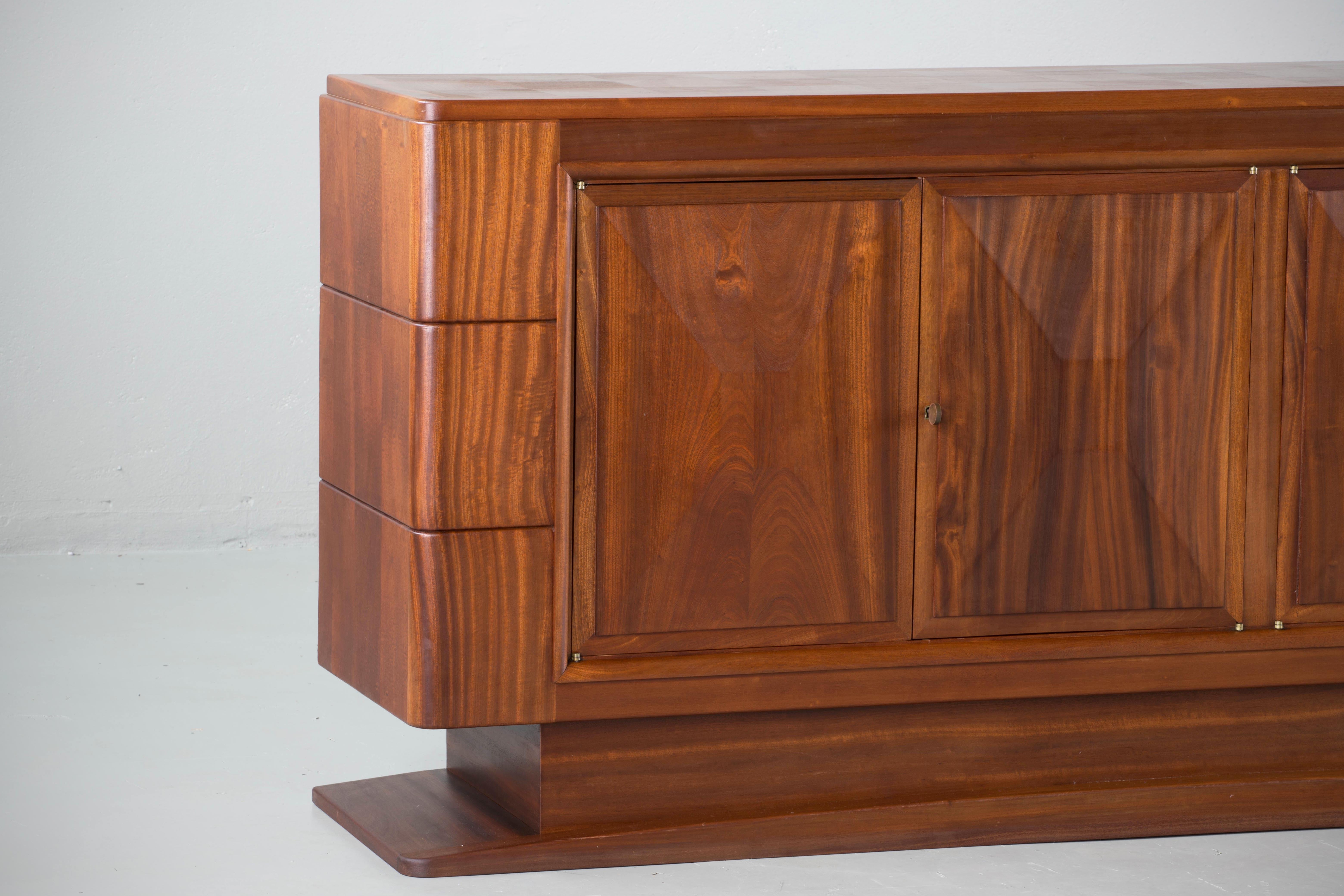 Brutalist Solid Mahogany Sideboard, France, 1940s 2