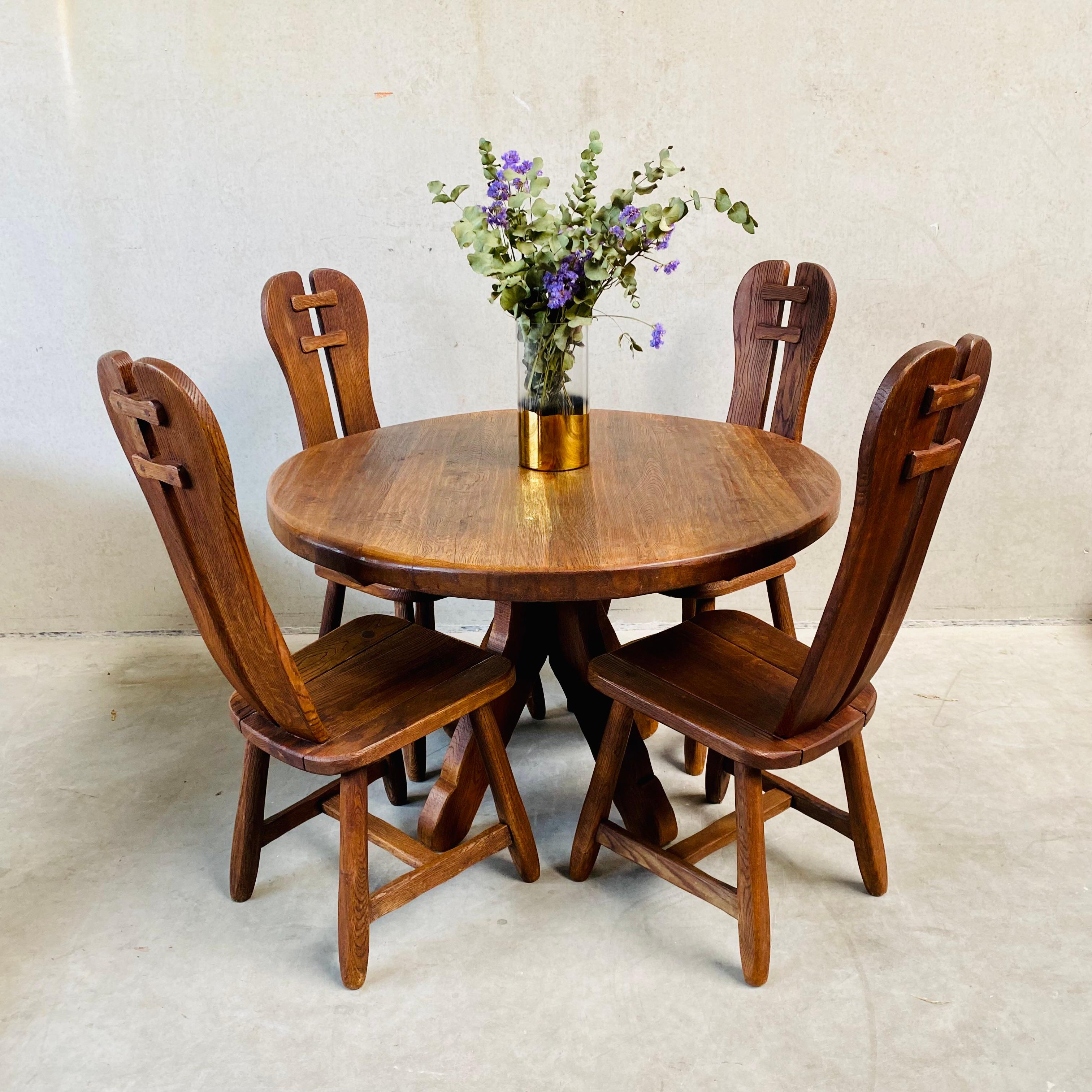 Brutalist Solid Oak Art Dining Chairs by 