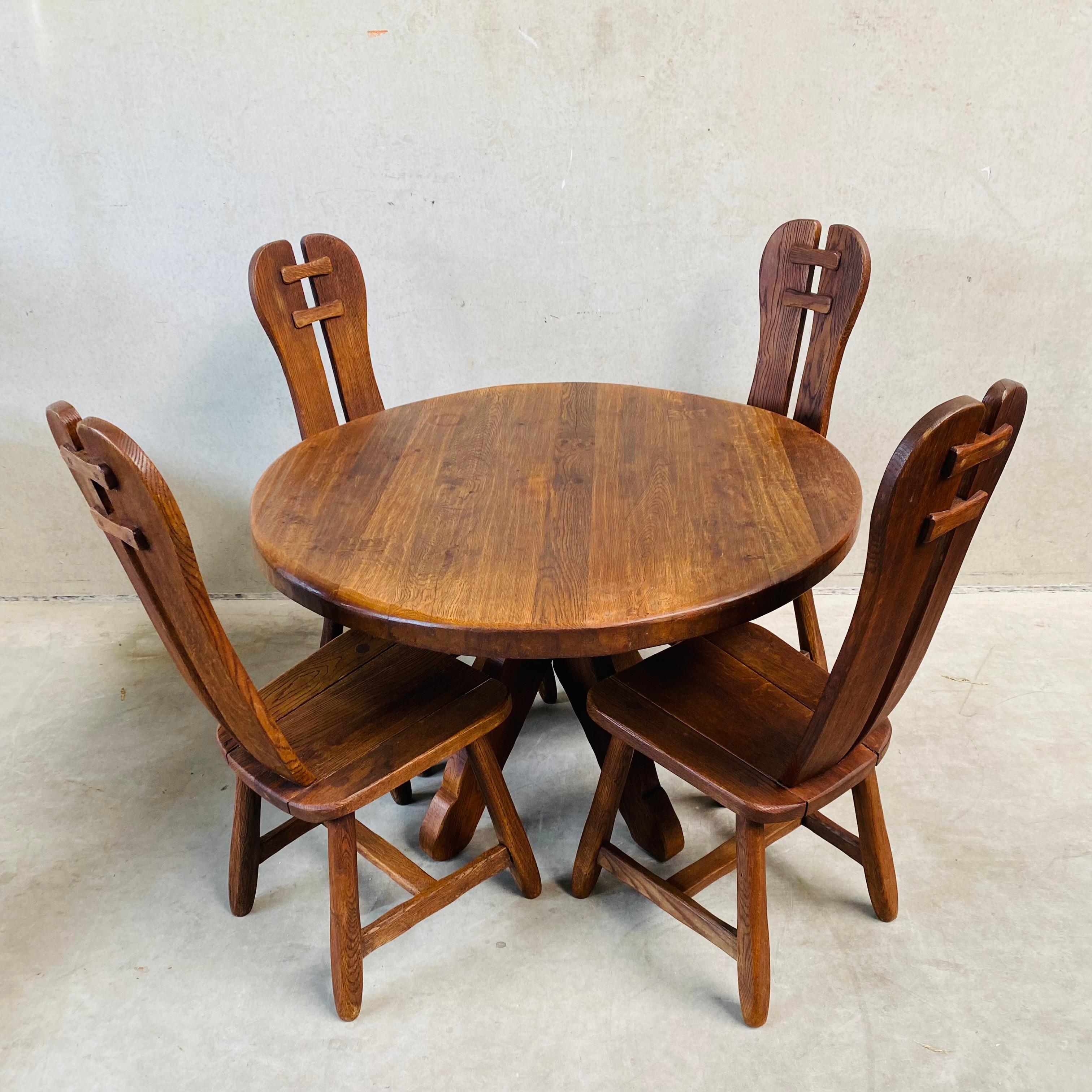 Brutalist Solid Oak Art Dining Chairs by 