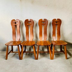 Brutalist Solid Oak Art Dining Chairs by "Kunstmeubelen De Puydt", Belgium 1970s