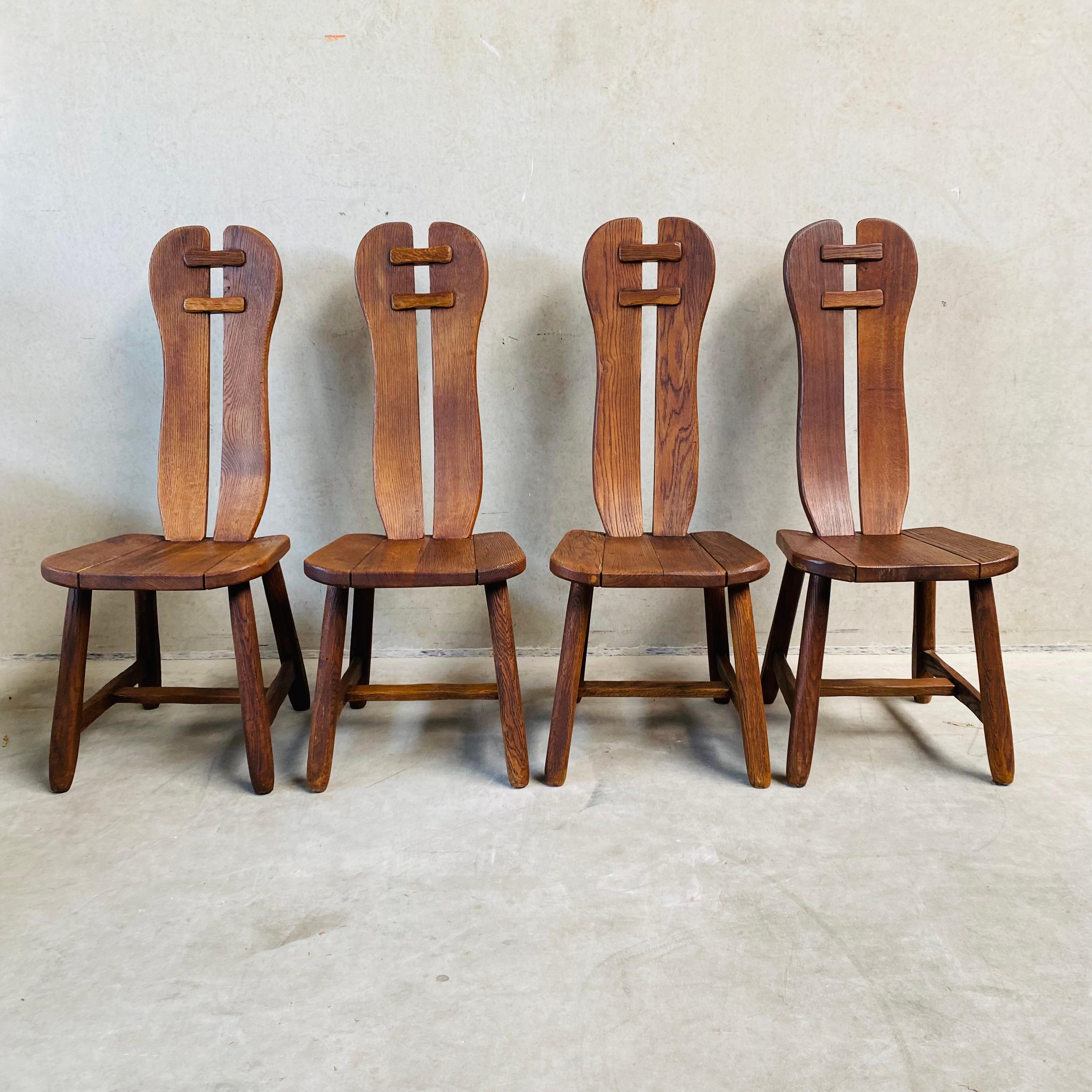 Brutalist Solid Oak Art Dining Chairs by 