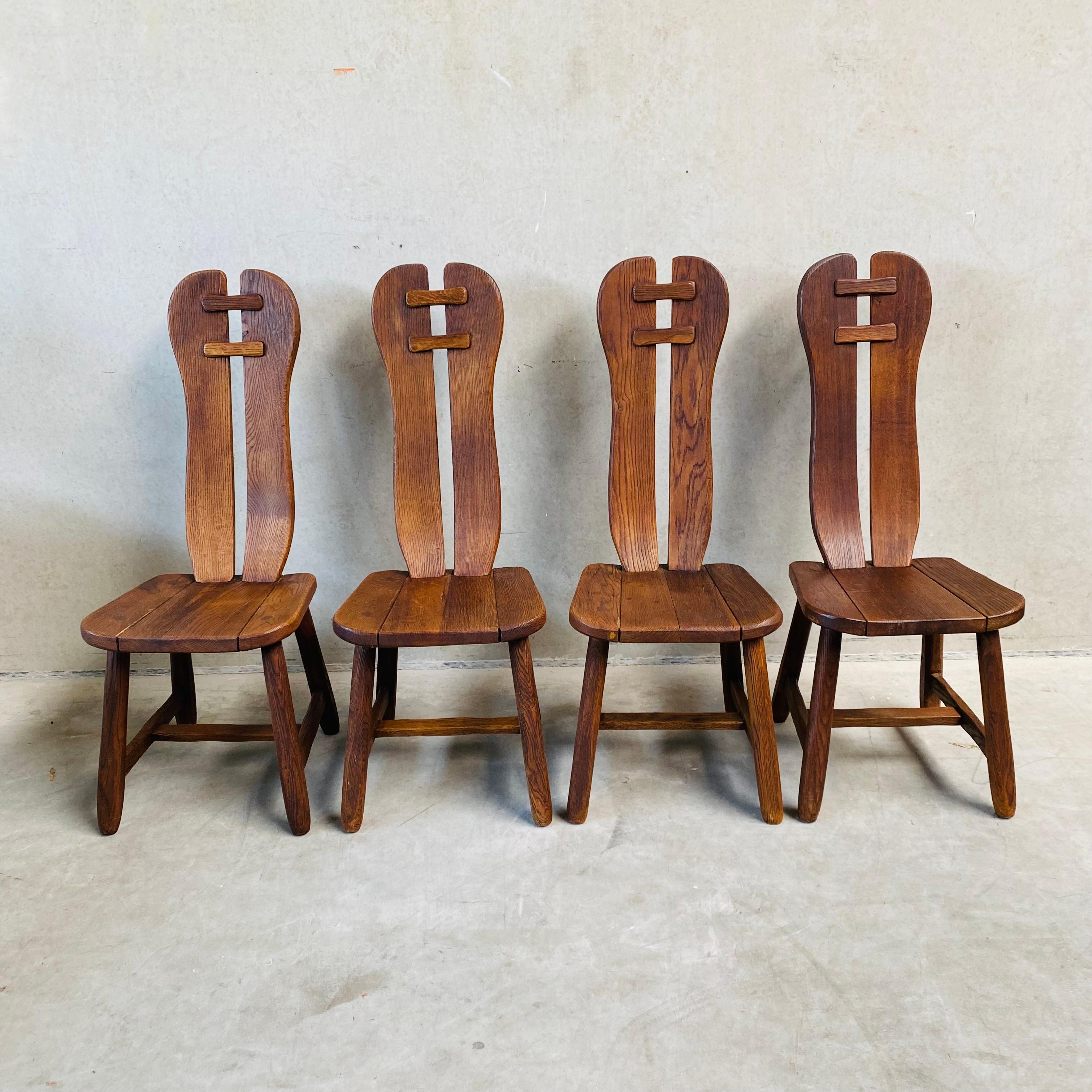 Late 20th Century Brutalist Solid Oak Art Dining Chairs by 