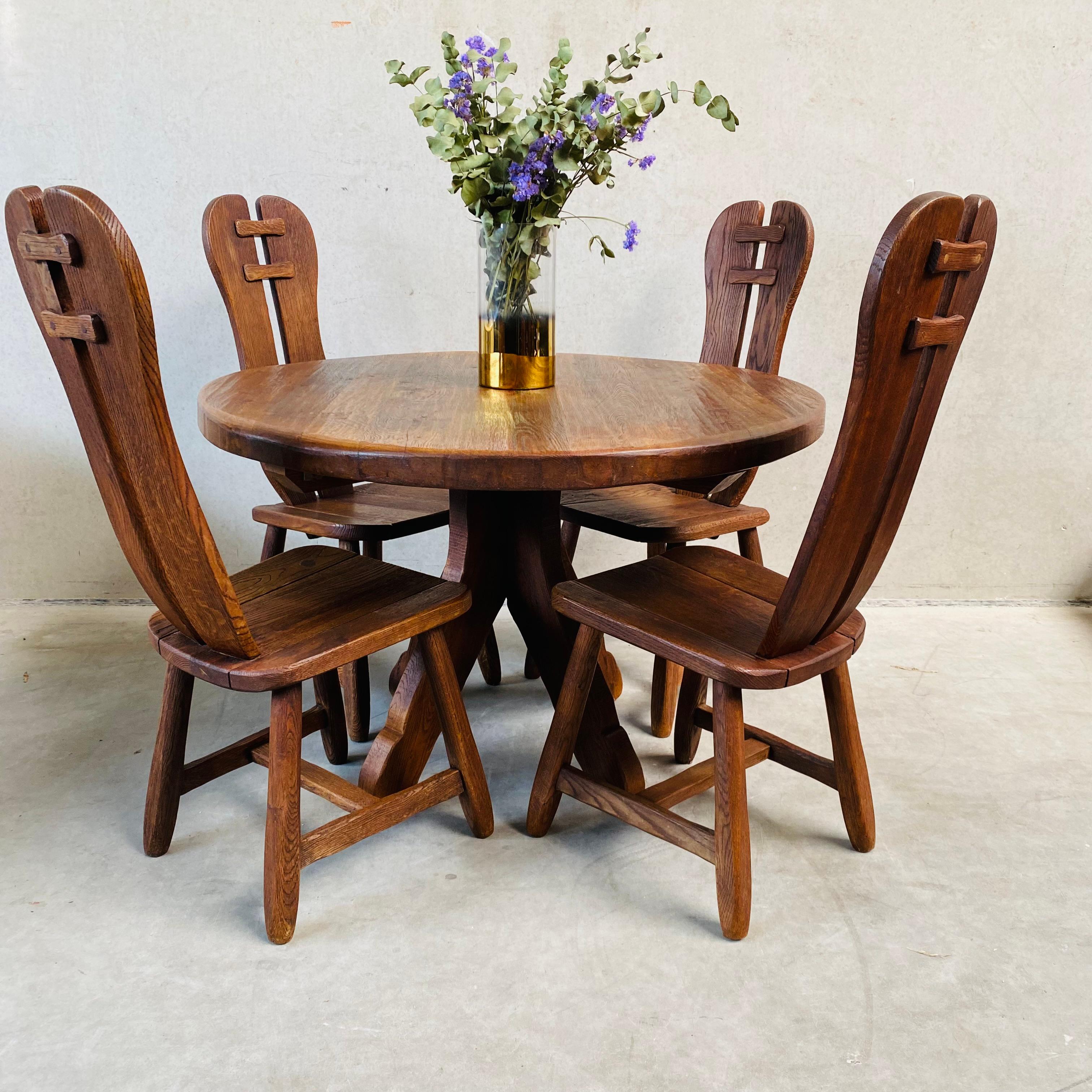 Brutalist Solid Oak Art Dining Chairs by 