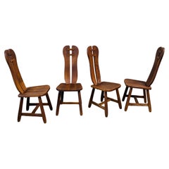 Used Brutalist Solid Oak Art Dining Chairs by "Kunstmeubelen De Puydt", Belgium 1970s