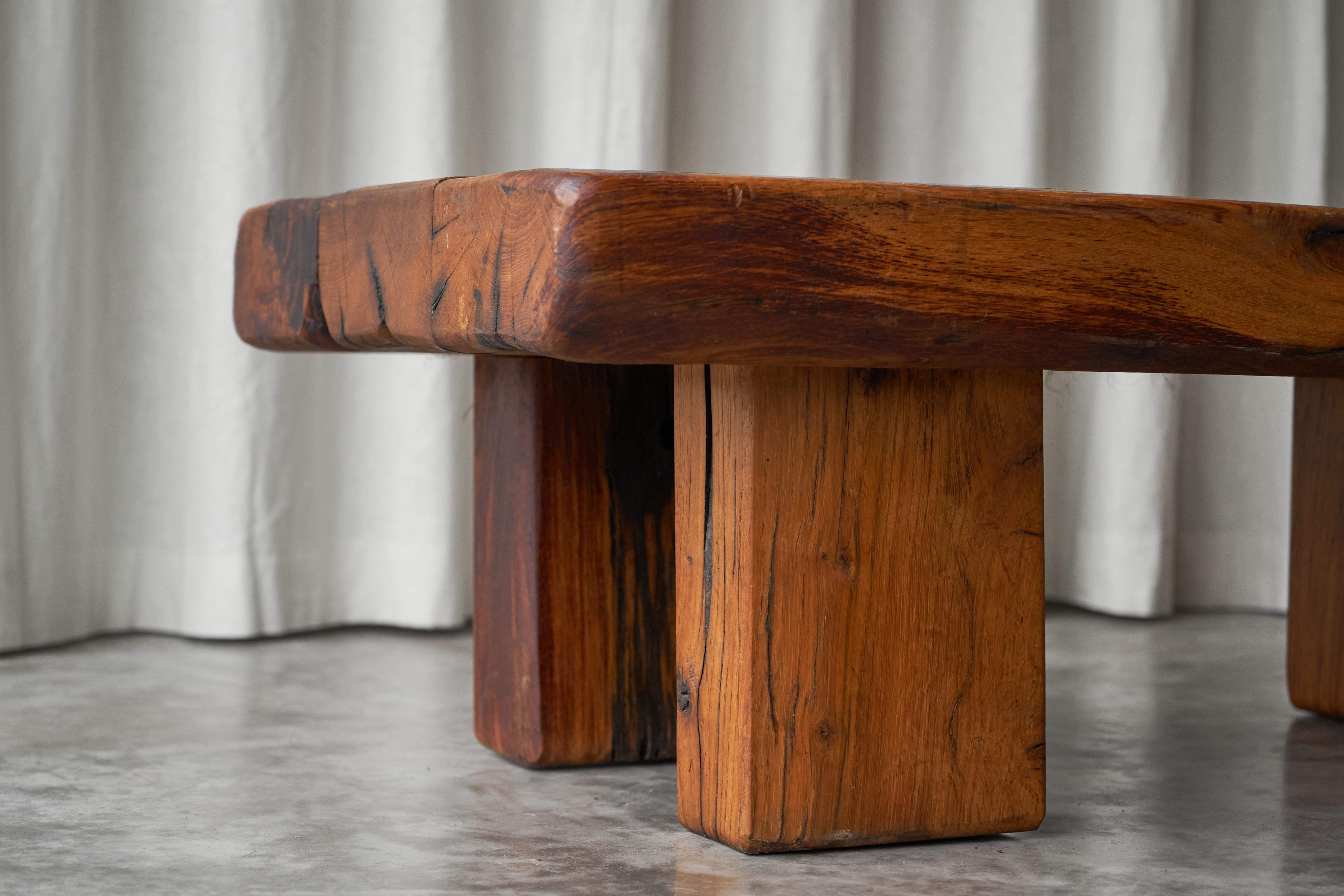 Hand-Crafted Brutalist Solid Oak Beam Coffee Table, Europe 1970s For Sale