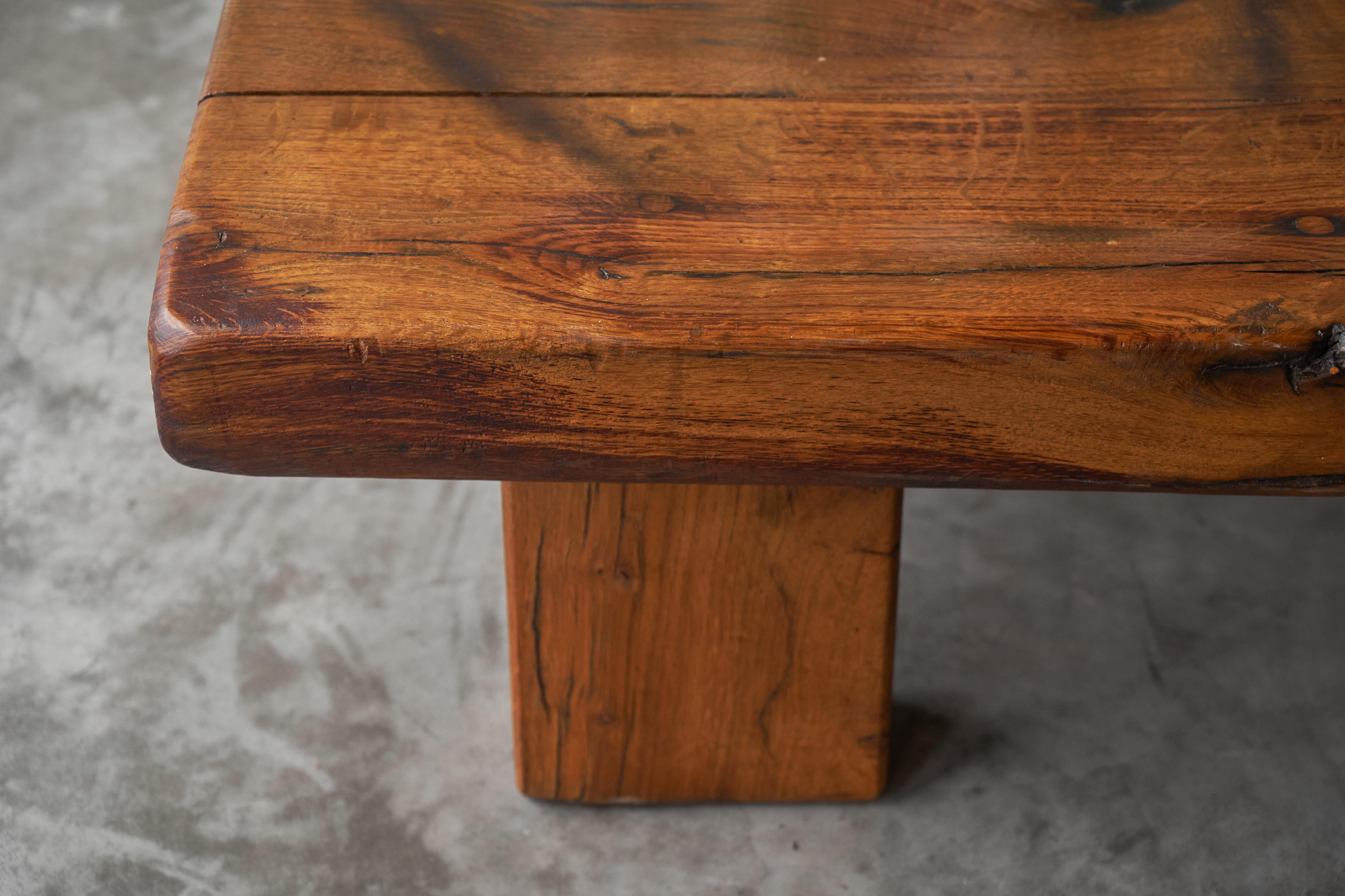 20th Century Brutalist Solid Oak Beam Coffee Table, Europe 1970s For Sale