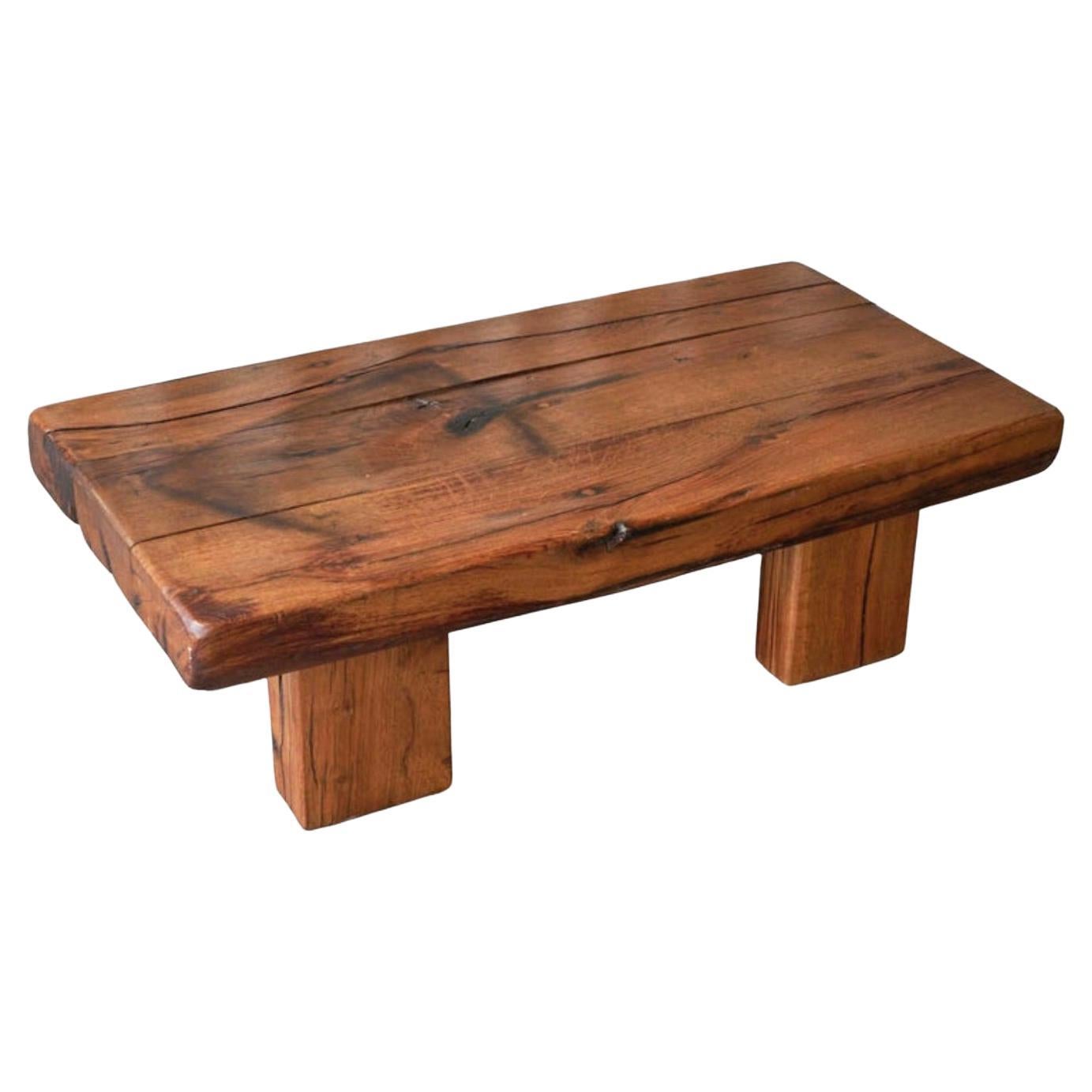 Brutalist Solid Oak Beam Coffee Table, Europe 1970s For Sale