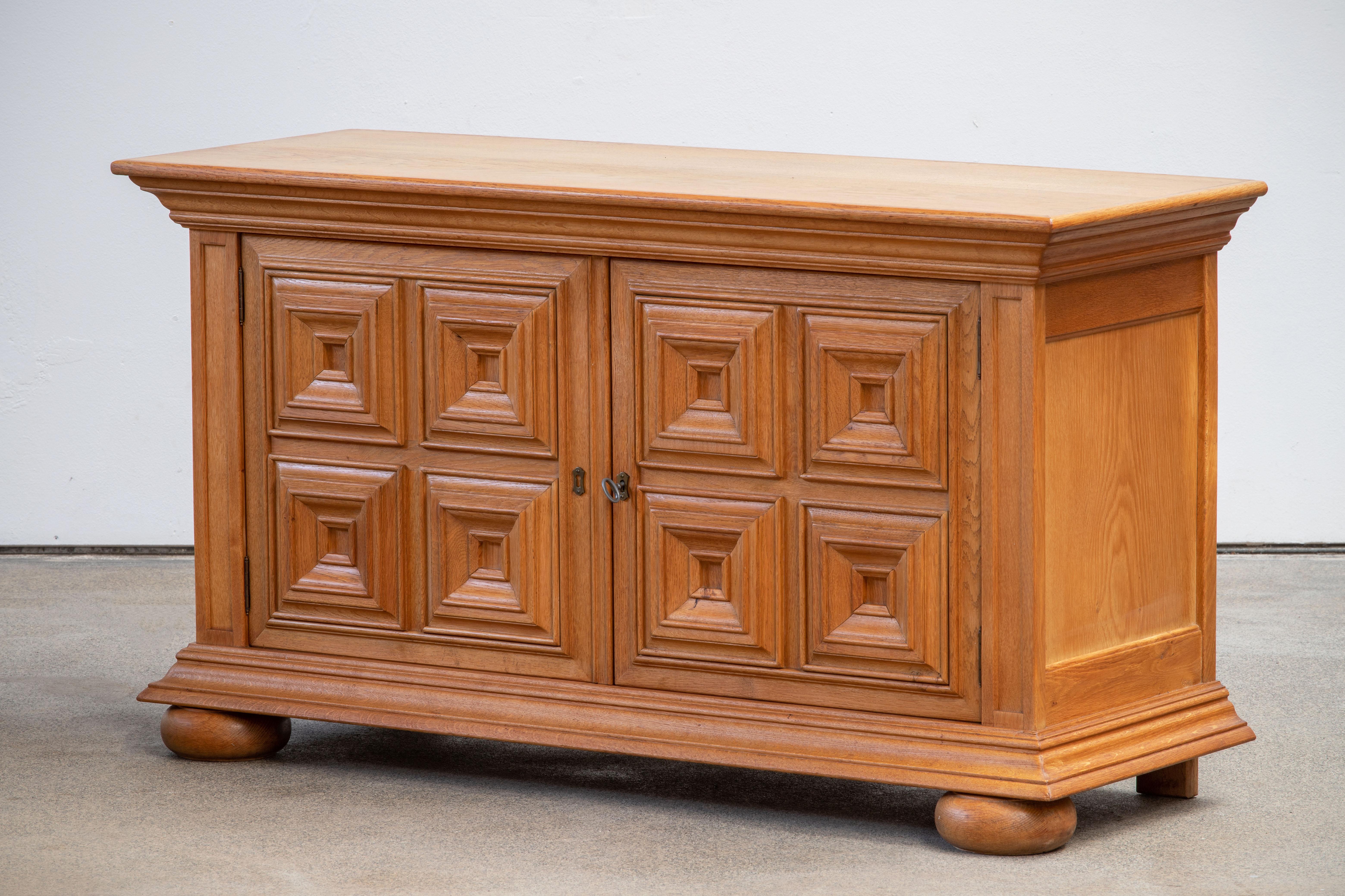 Mid-20th Century Brutalist Solid Oak Buffet, Spanish Colonial, 1940s