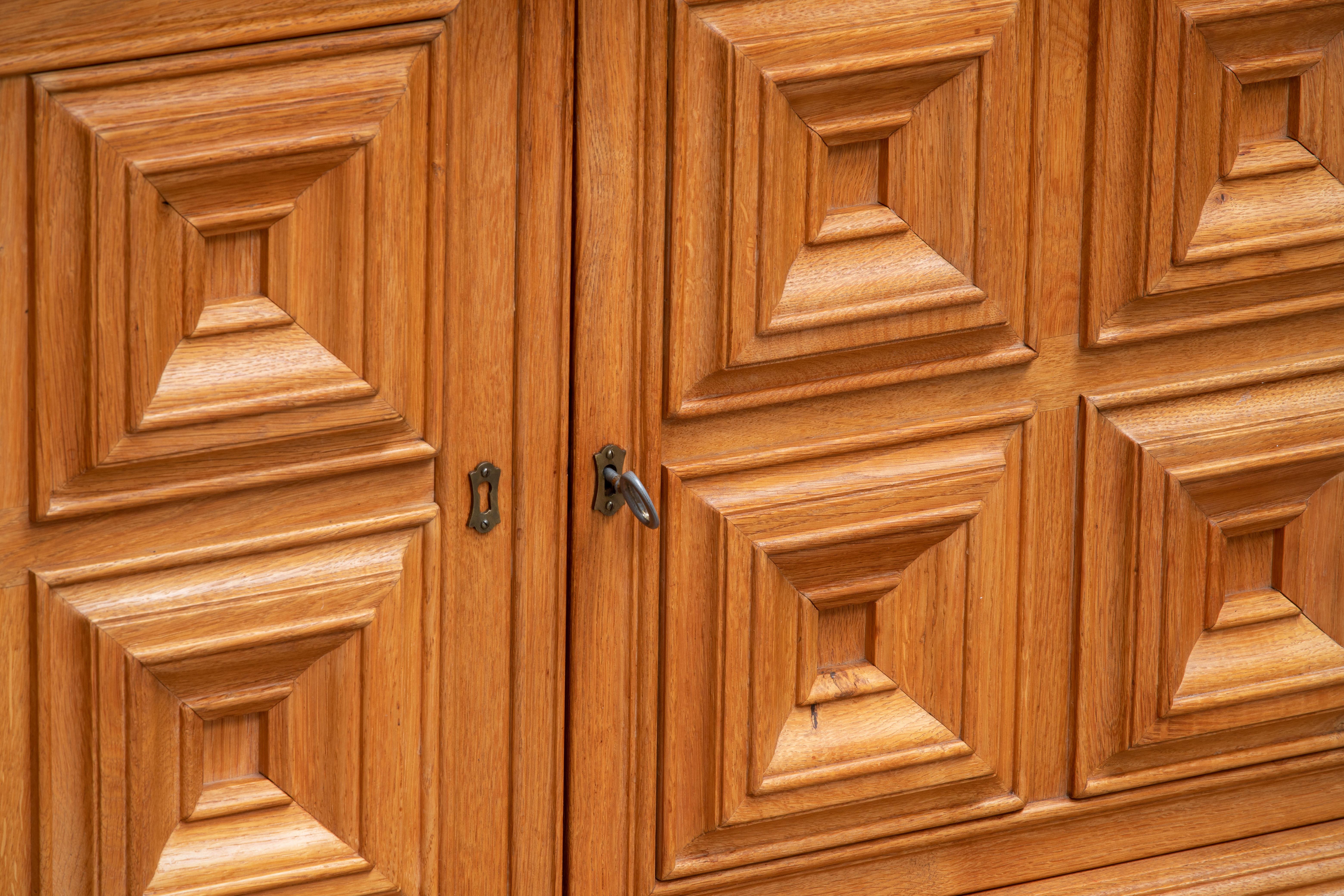 Brutalist Solid Oak Buffet, Spanish Colonial, 1940s 1