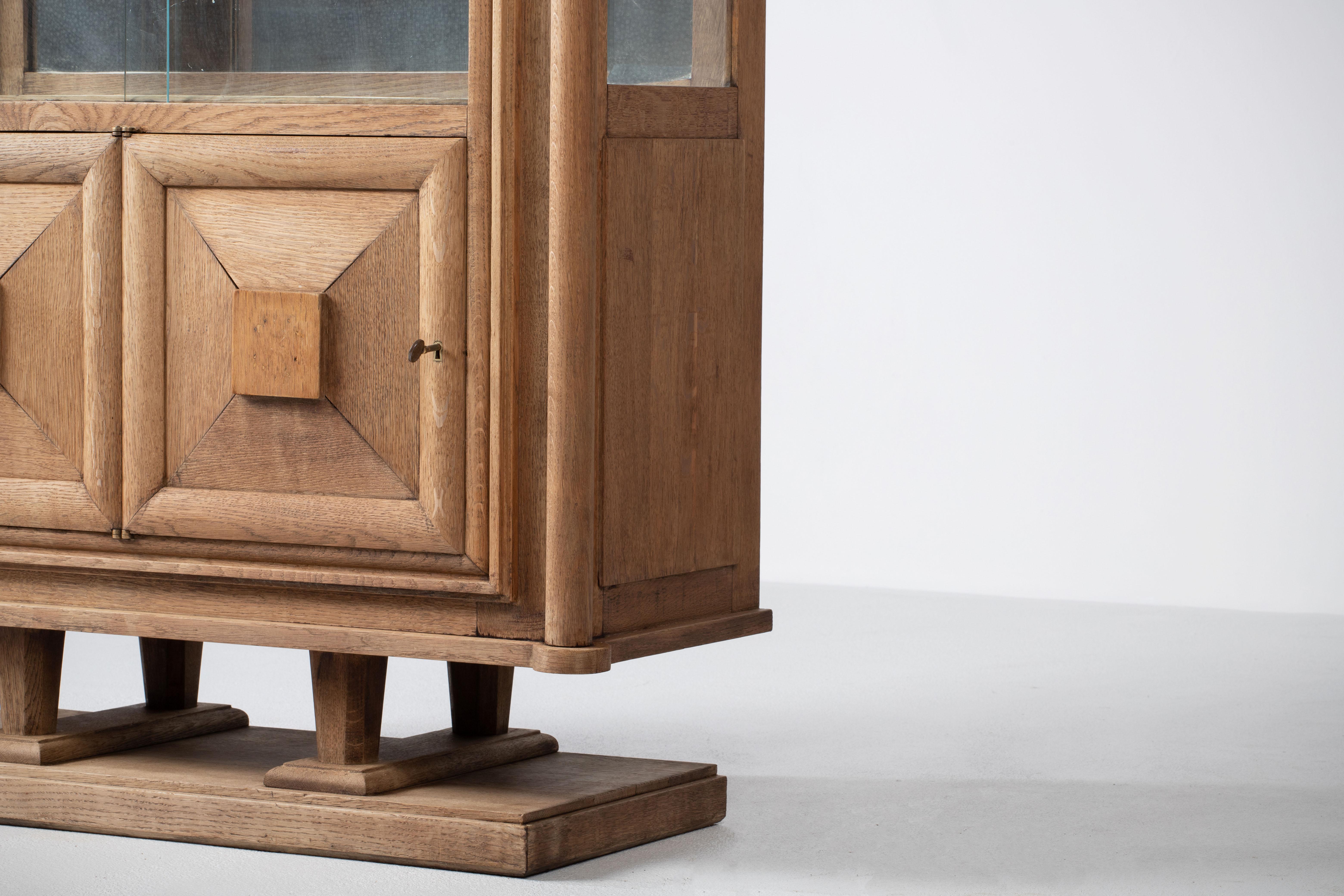 Brutalist Solid Oak Cabinet, France, 1940s For Sale 6