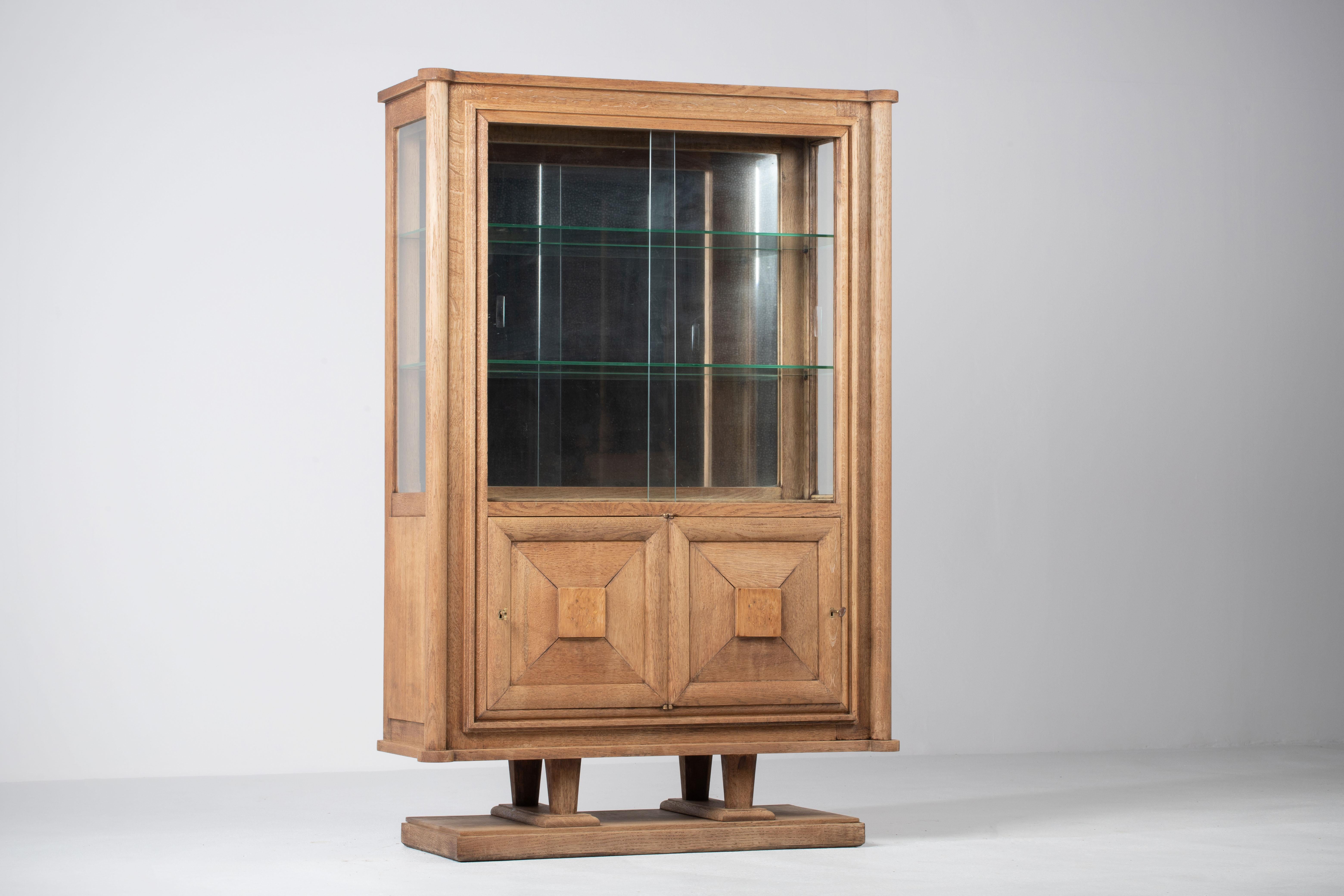 French Brutalist Solid Oak Cabinet, France, 1940s For Sale
