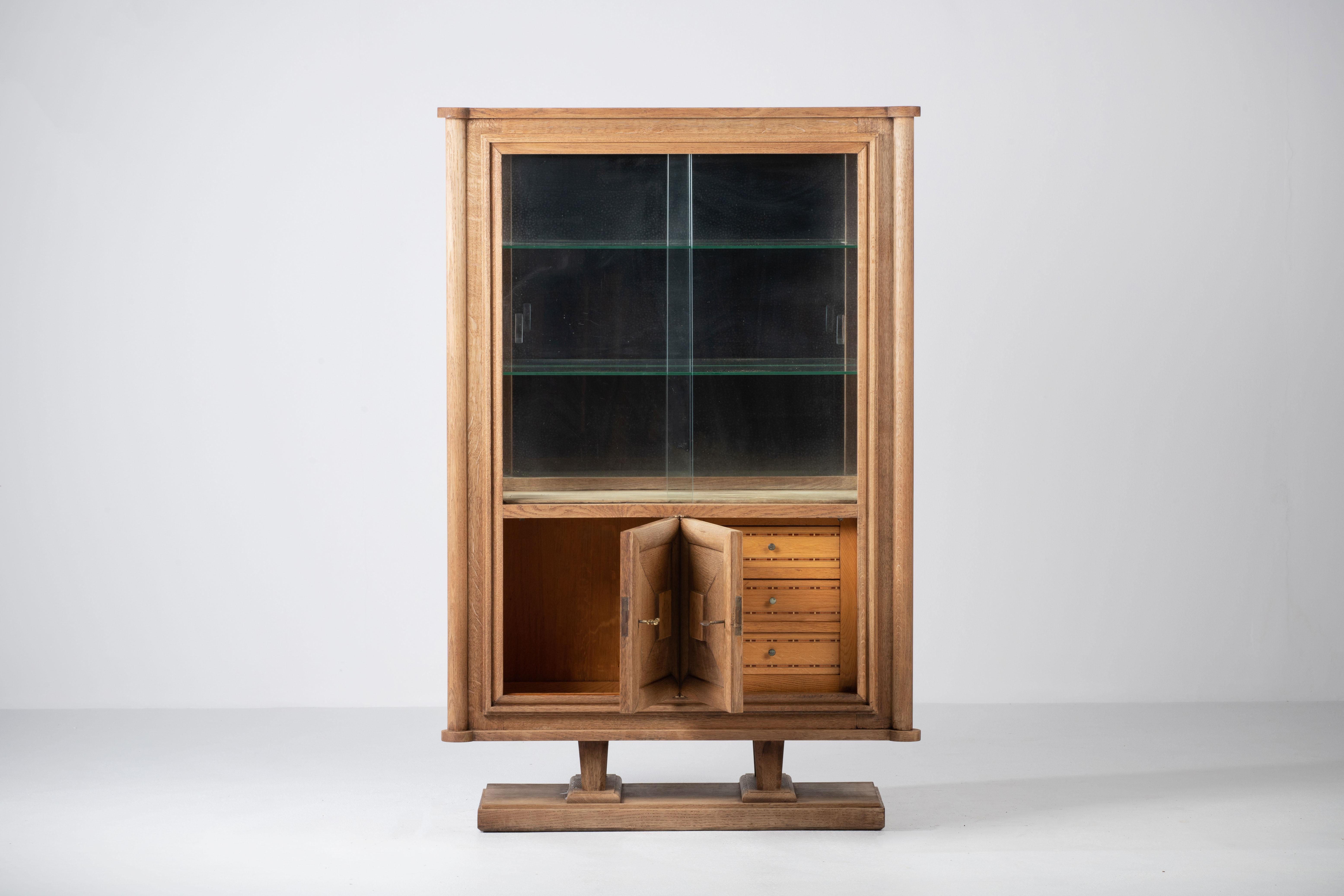Mid-20th Century Brutalist Solid Oak Cabinet, France, 1940s For Sale