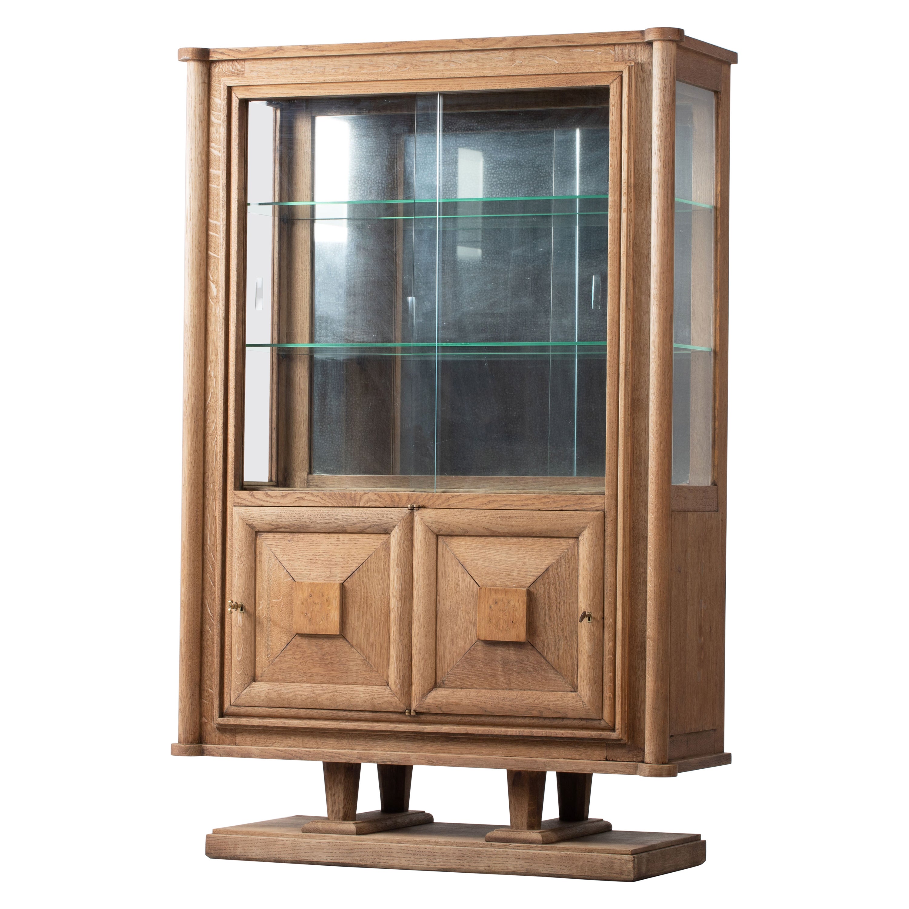 Brutalist Solid Oak Cabinet, France, 1940s