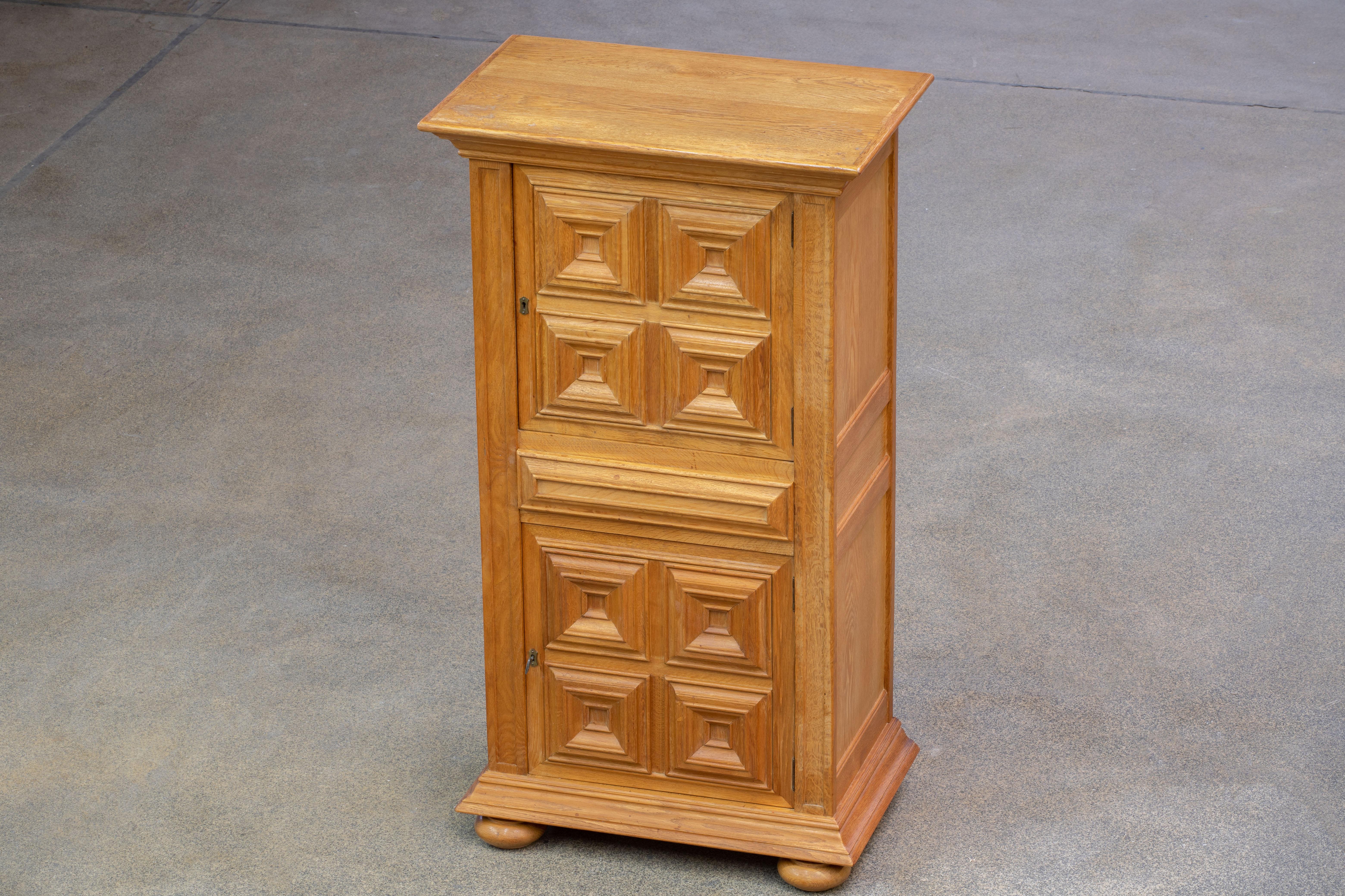 Brutalist Solid Oak Cabinet, Spanish Colonial, 1940s 8