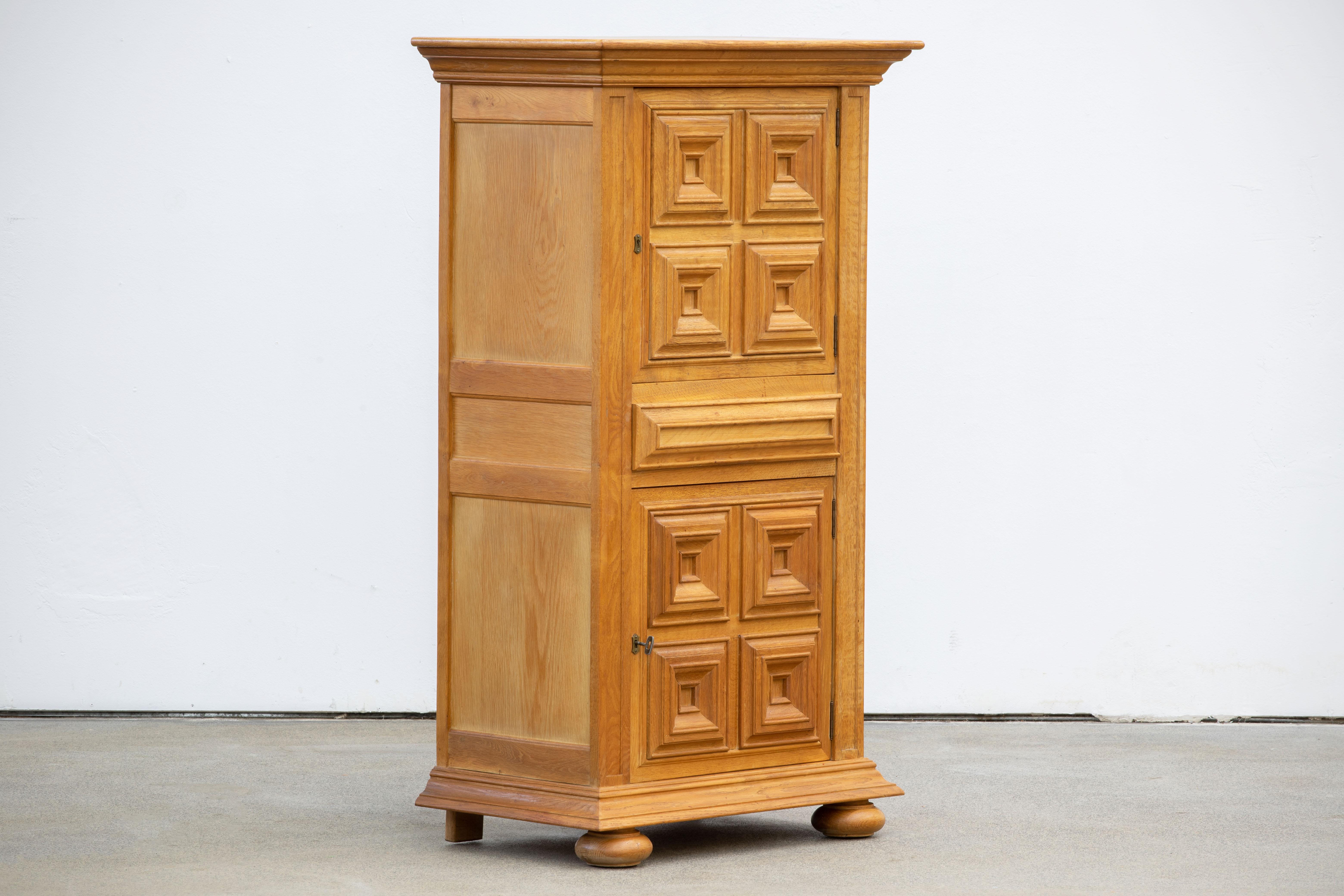 Mid-20th Century Brutalist Solid Oak Cabinet, Spanish Colonial, 1940s
