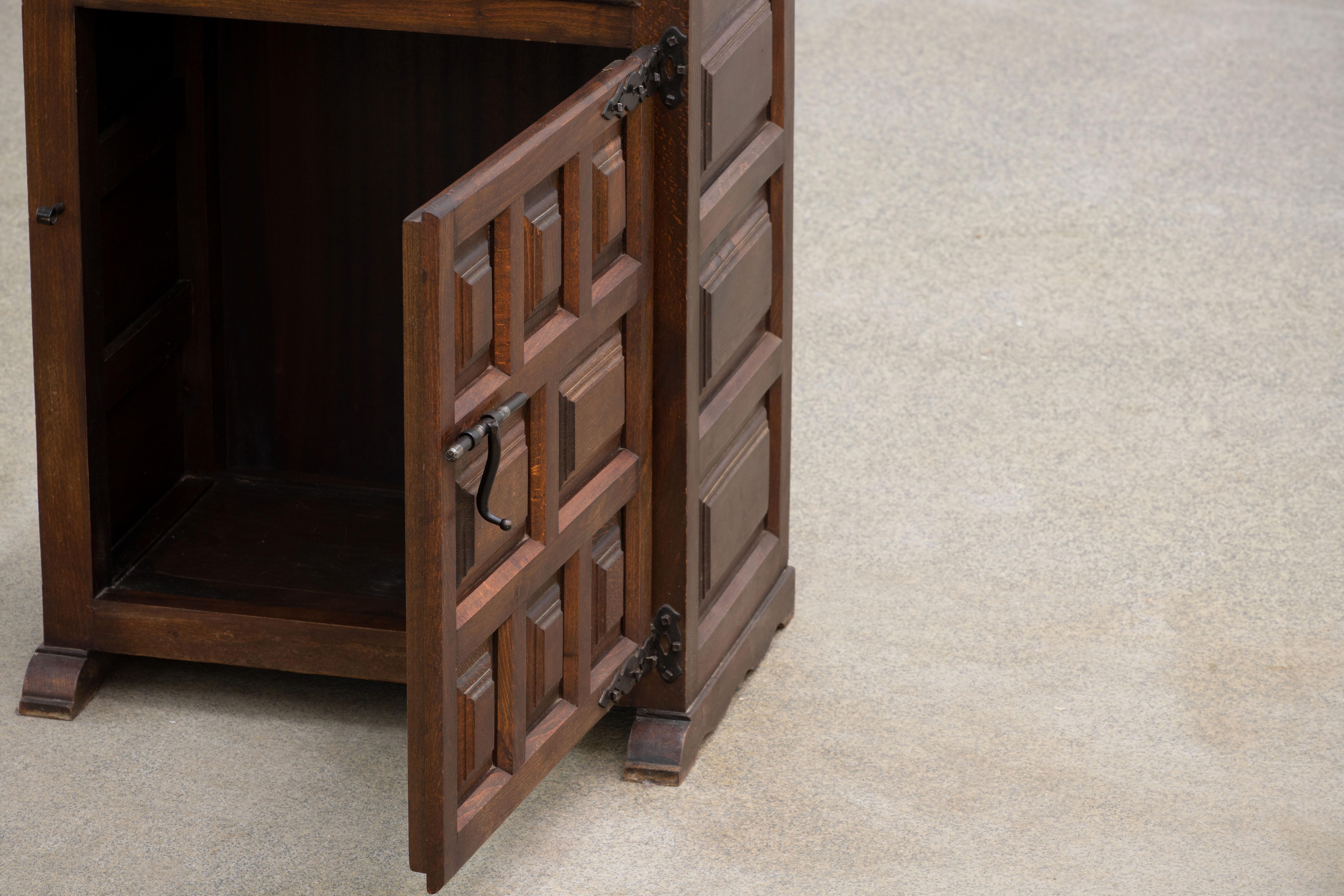 Brutalist Solid Oak Cabinet, Spanish Colonial, 1940s For Sale 1