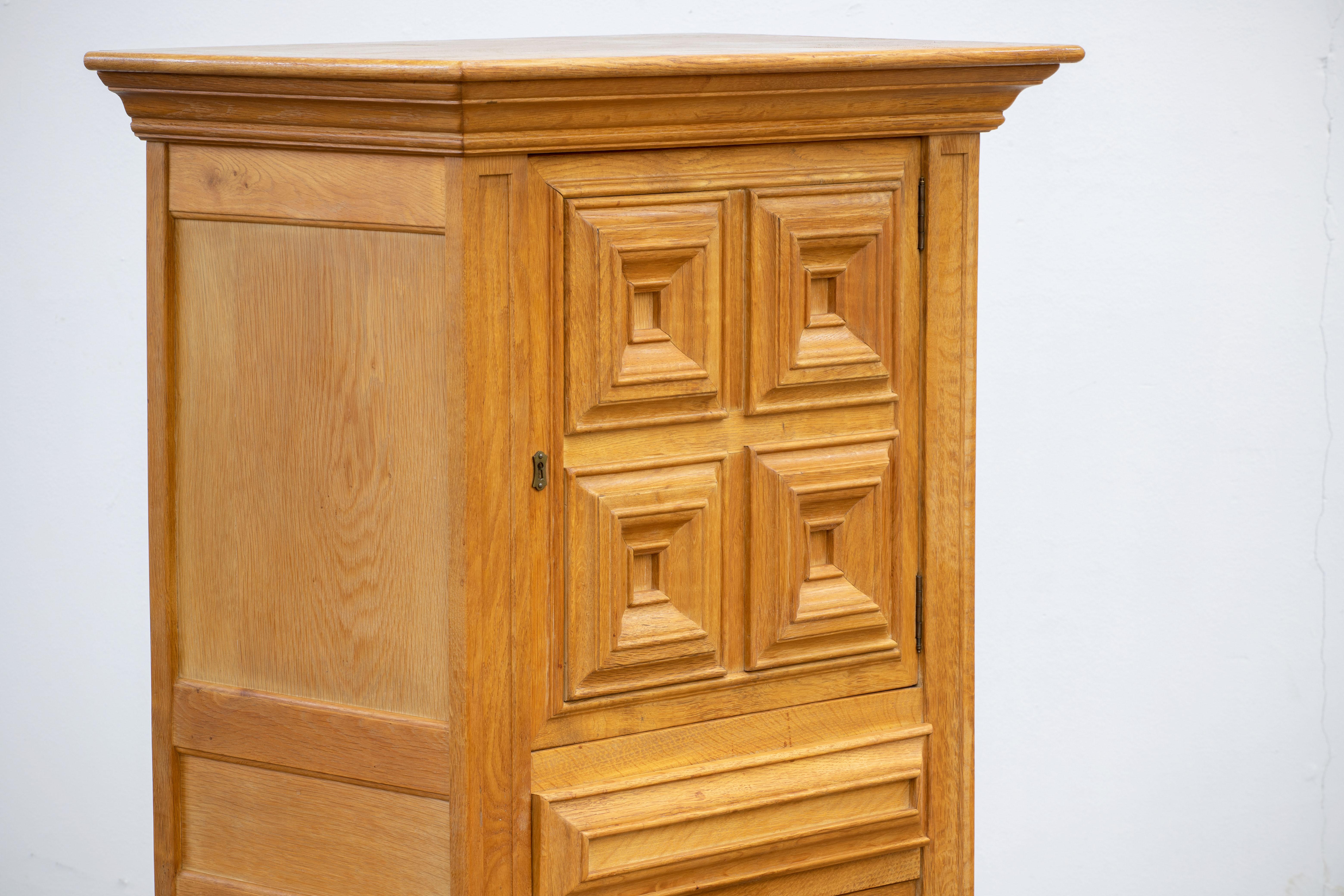 Brutalist Solid Oak Cabinet, Spanish Colonial, 1940s 2