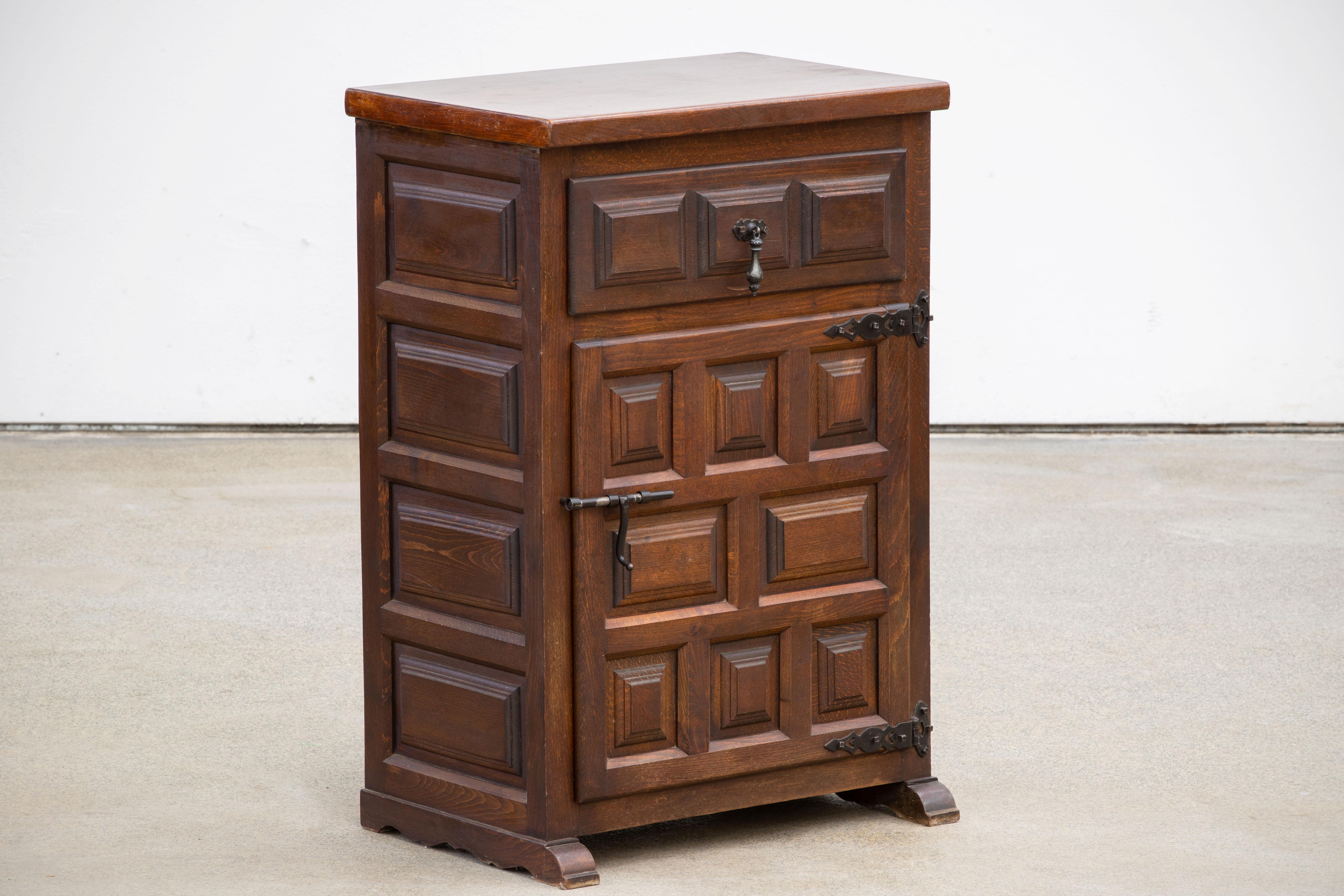 Brutalist Solid Oak Cabinet, Spanish Colonial, 1940s 2