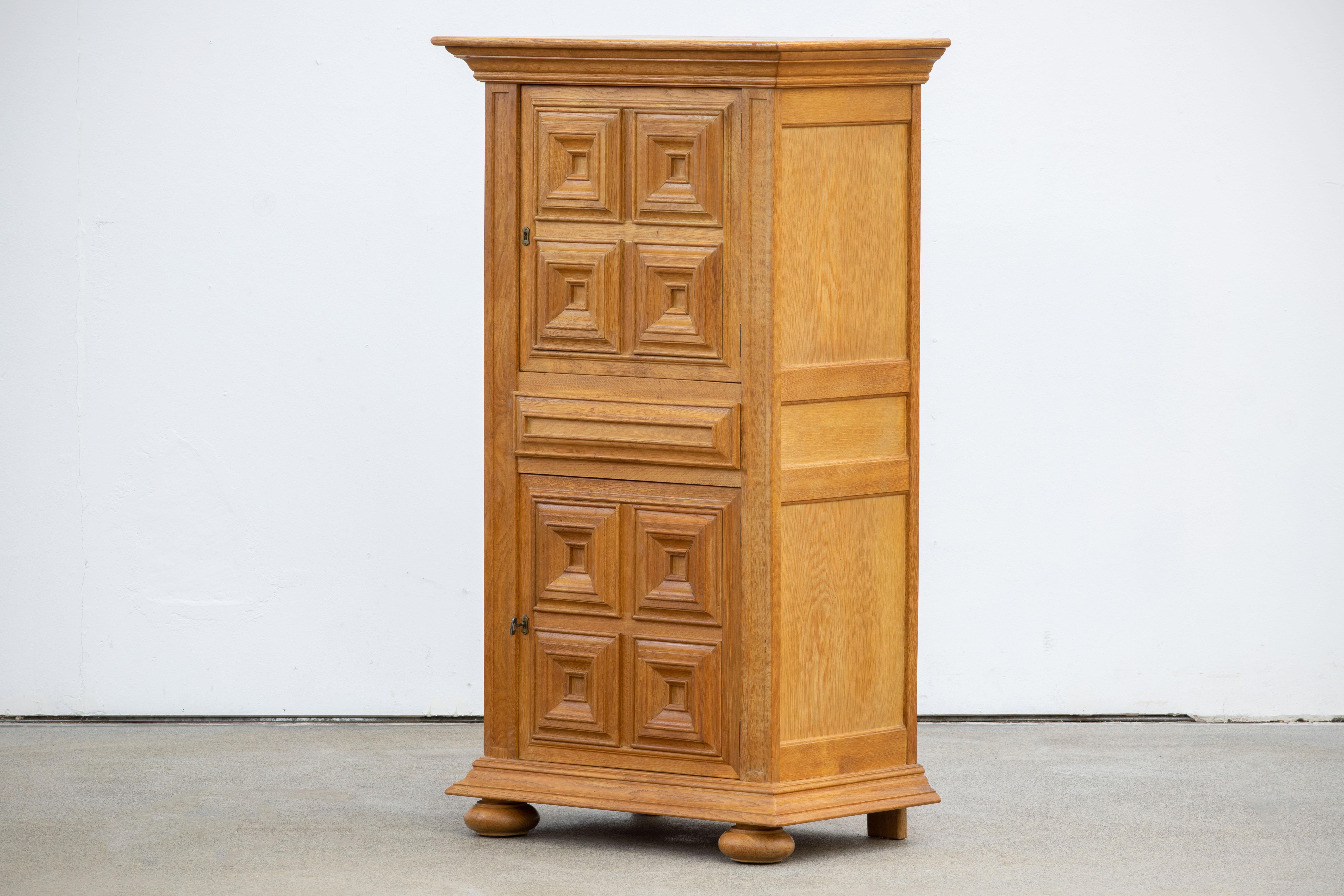 Brutalist Solid Oak Cabinet, Spanish Colonial, 1940s 4