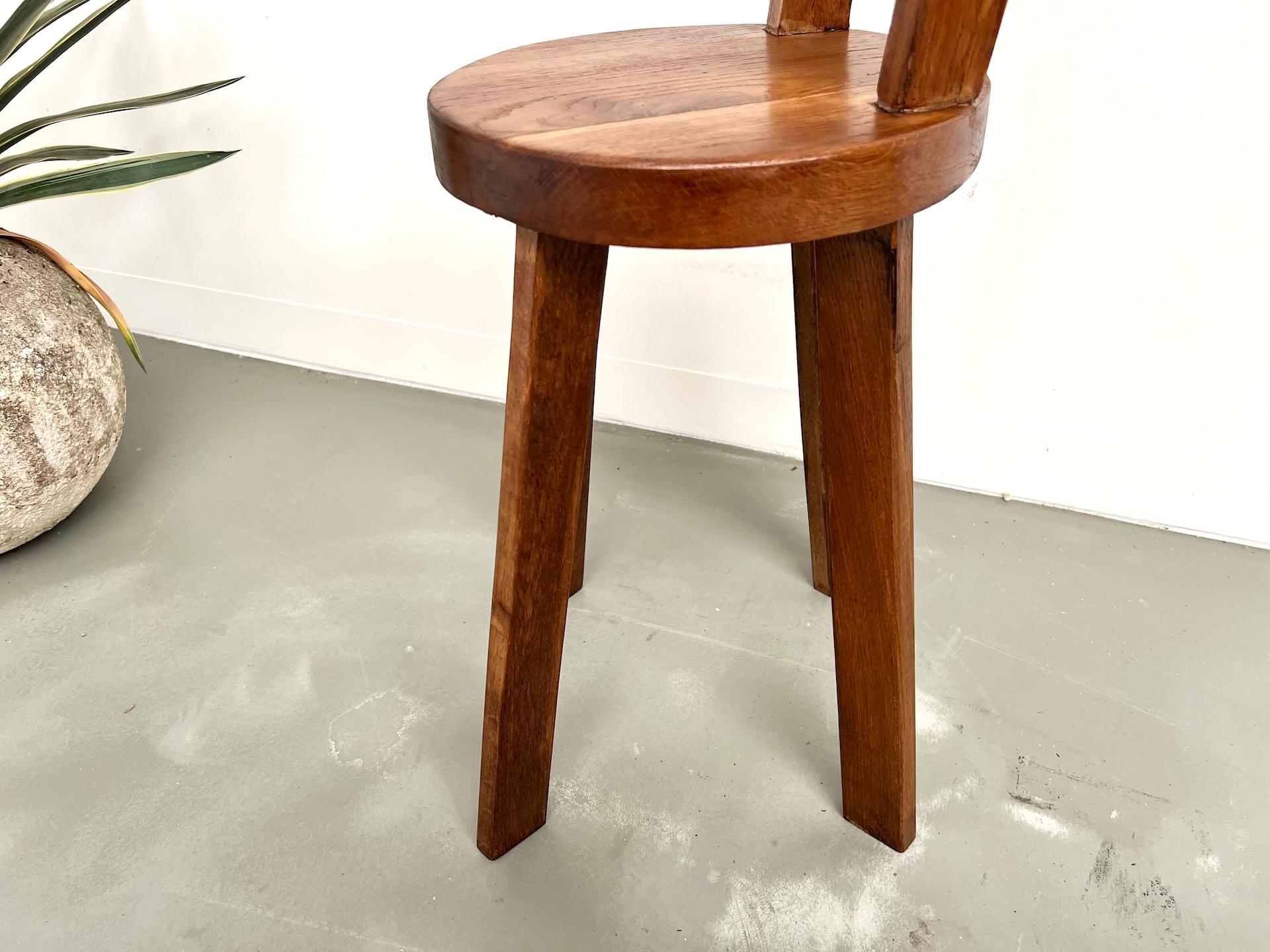 Brutalist Solid Oak Chair, France 1950s en venta 3