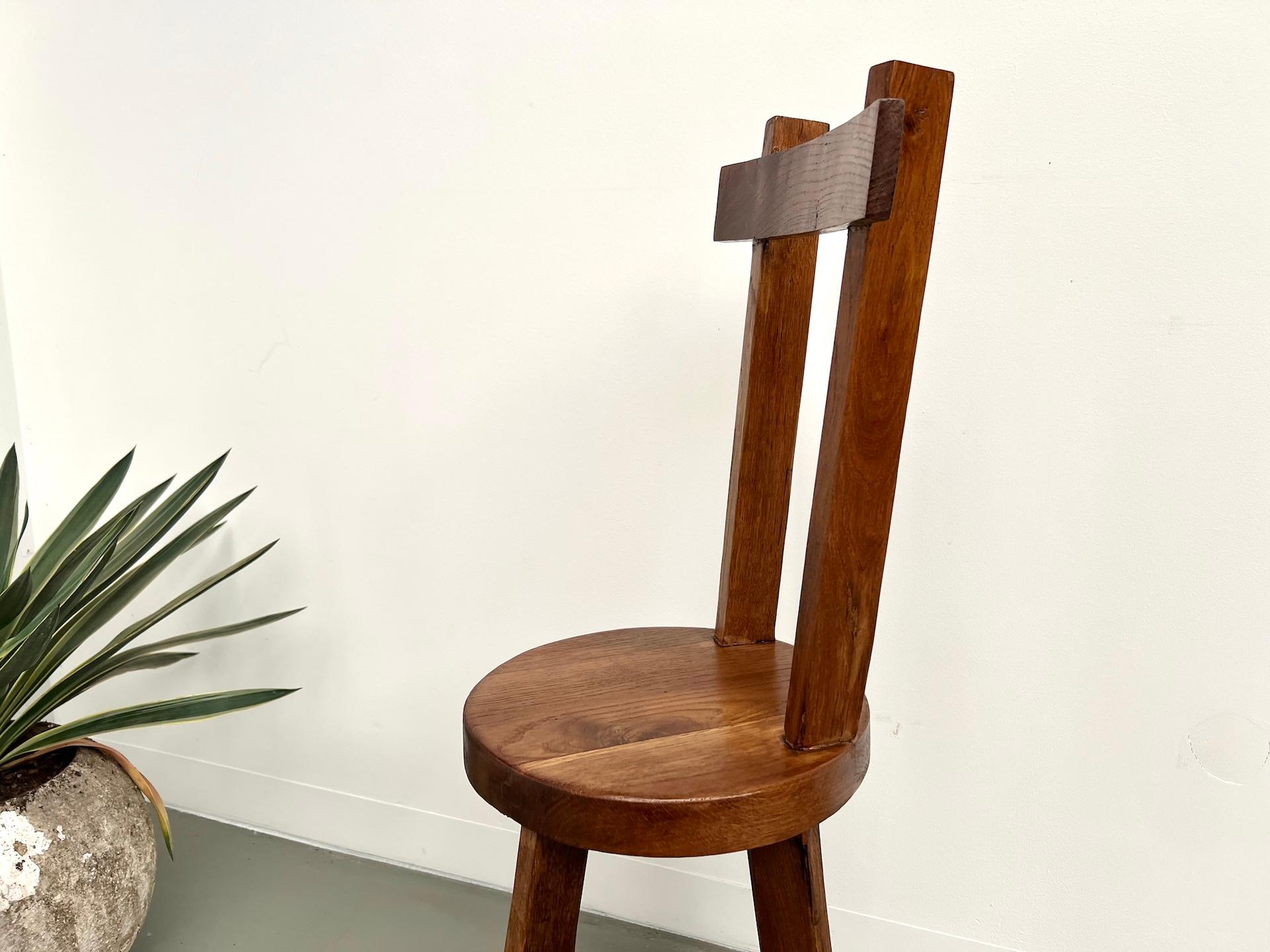 Brutalist Solid Oak Chair, France 1950s en venta 4