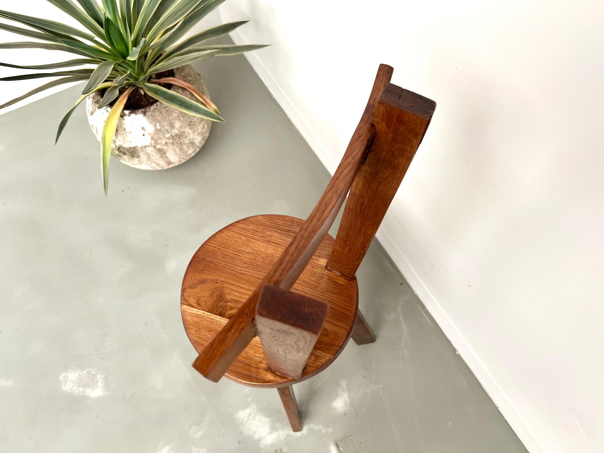 Brutalist Solid Oak Chair, France 1950s en venta 5