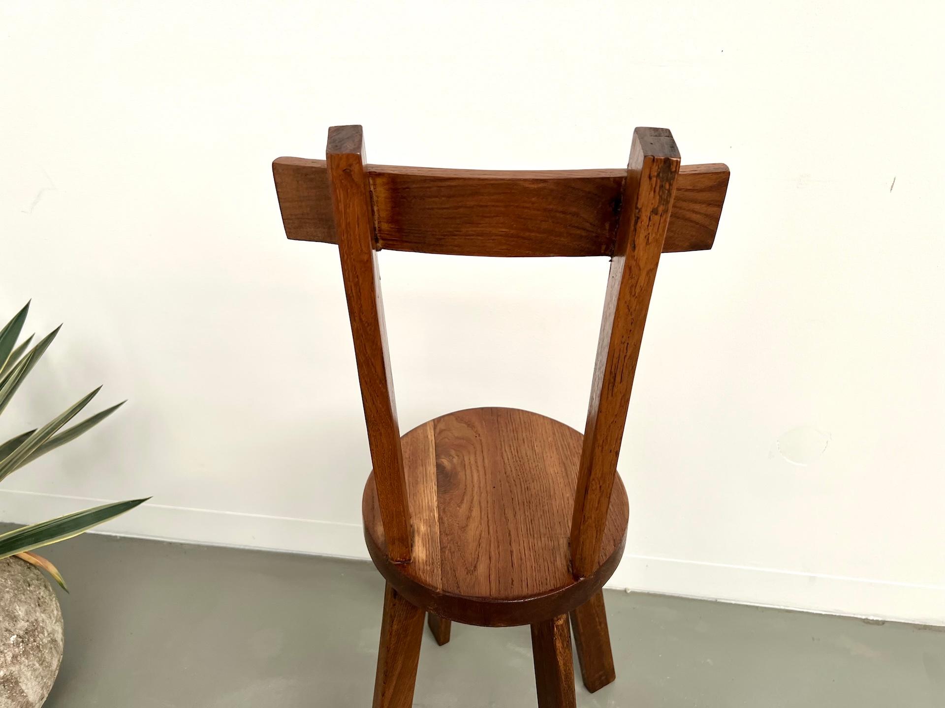 Brutalist Solid Oak Chair, France 1950s en venta 6