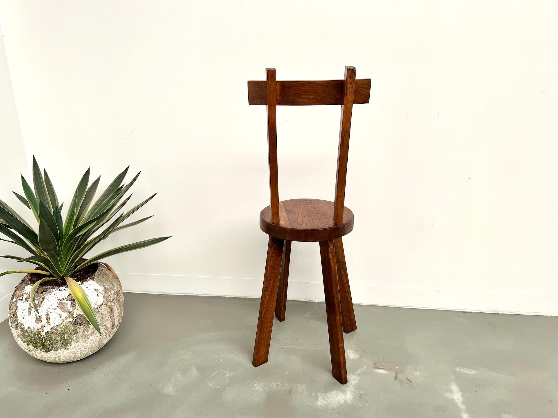 Brutalist Solid Oak Chair, France 1950s en venta 7